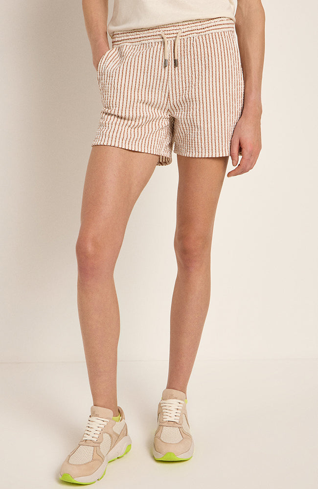 Image of Lanius dames vegan Shorts Streep Off White & Mokka