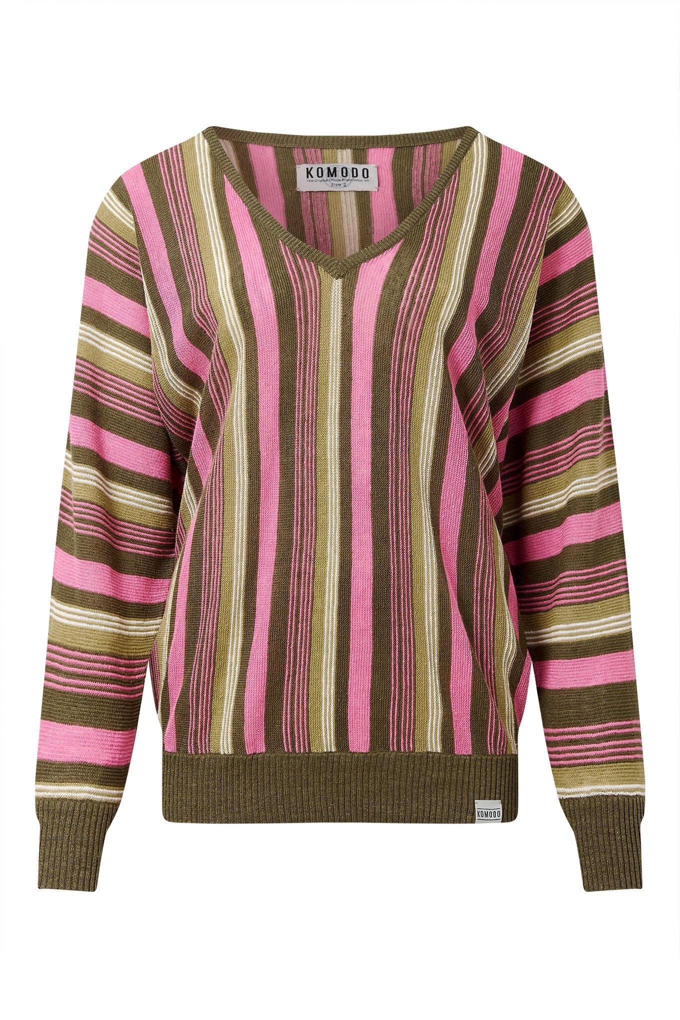 KOMODO Damen vegan Pullover Klee Streifen Rosa & Grün