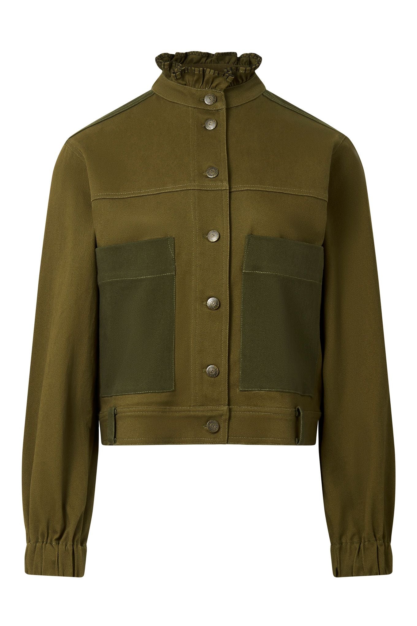 KOMODO Damen vegan Jacke Ruffle Olivgrün