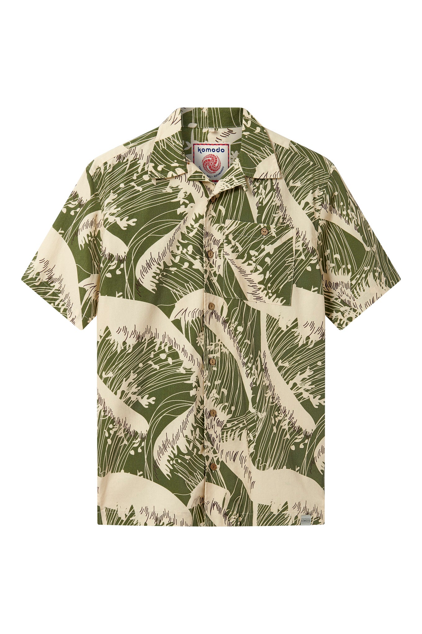 98144 - Herren vegan Hemd Spindrift Wave Print GrÃ¼n