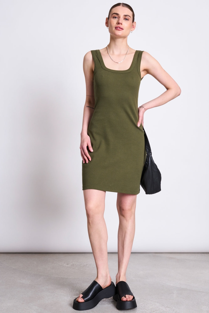 Image of JAN 'N JUNE dames vegan Mini Jurk Talmine Donker Olijf