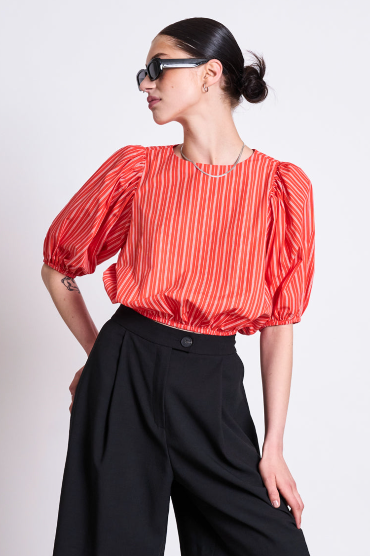 JAN N JUNE JAN 'N JUNE Damen vegan Bluse Laide Kirsche Rot WeiÃŸ Gestreift