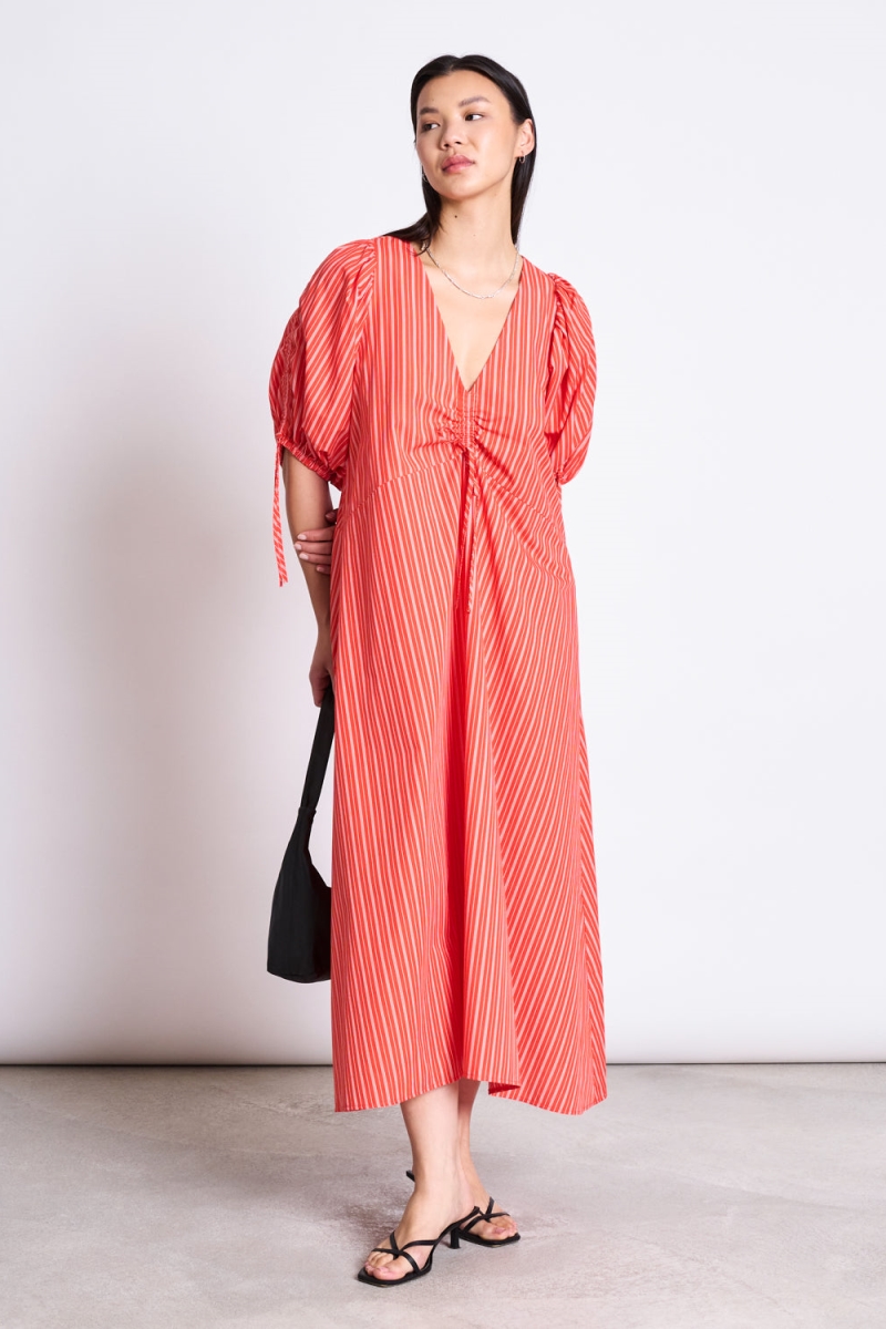 JAN N JUNE JAN 'N JUNE Damen vegan Maxikleid Kirschrot Und WeiÃŸ Gestreift