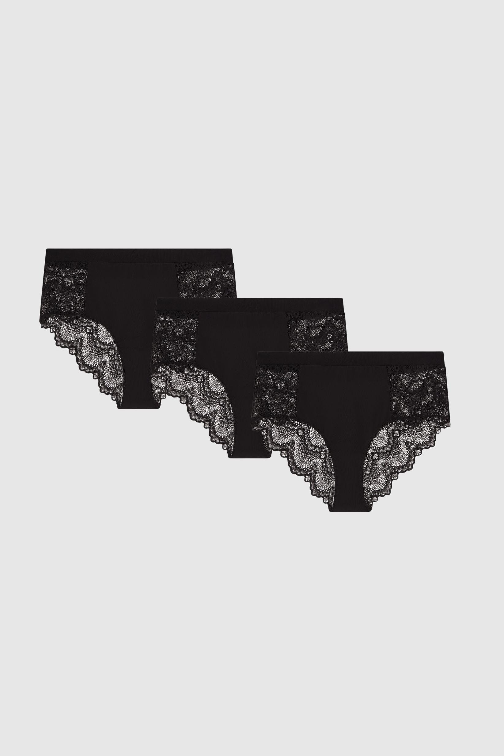 Understatement Damen vegan Multipack 3x Slips Highwaist Spitze Schwarz