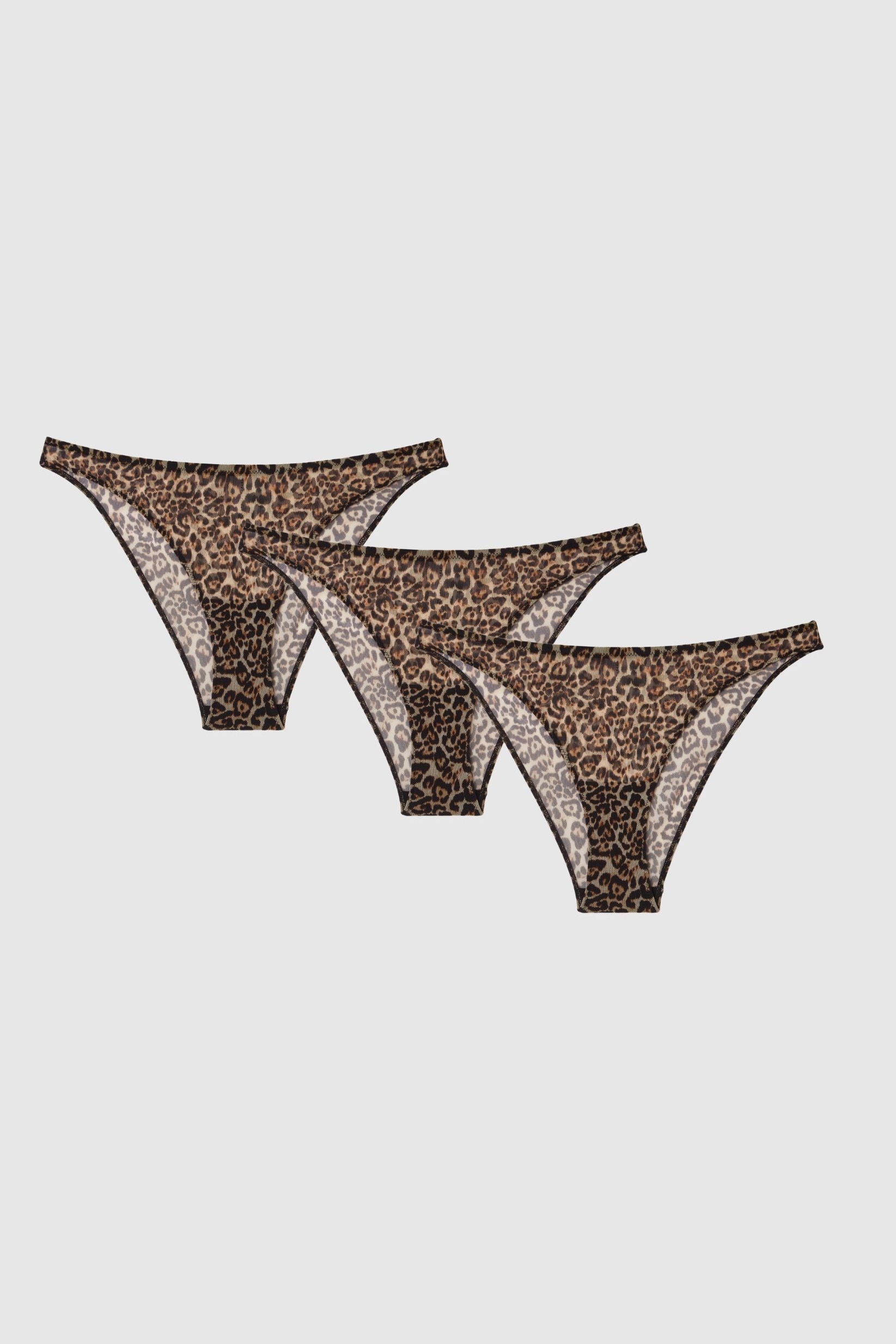 Understatement Damen vegan Multipack 3x Bikini Slips Mesh Leopard