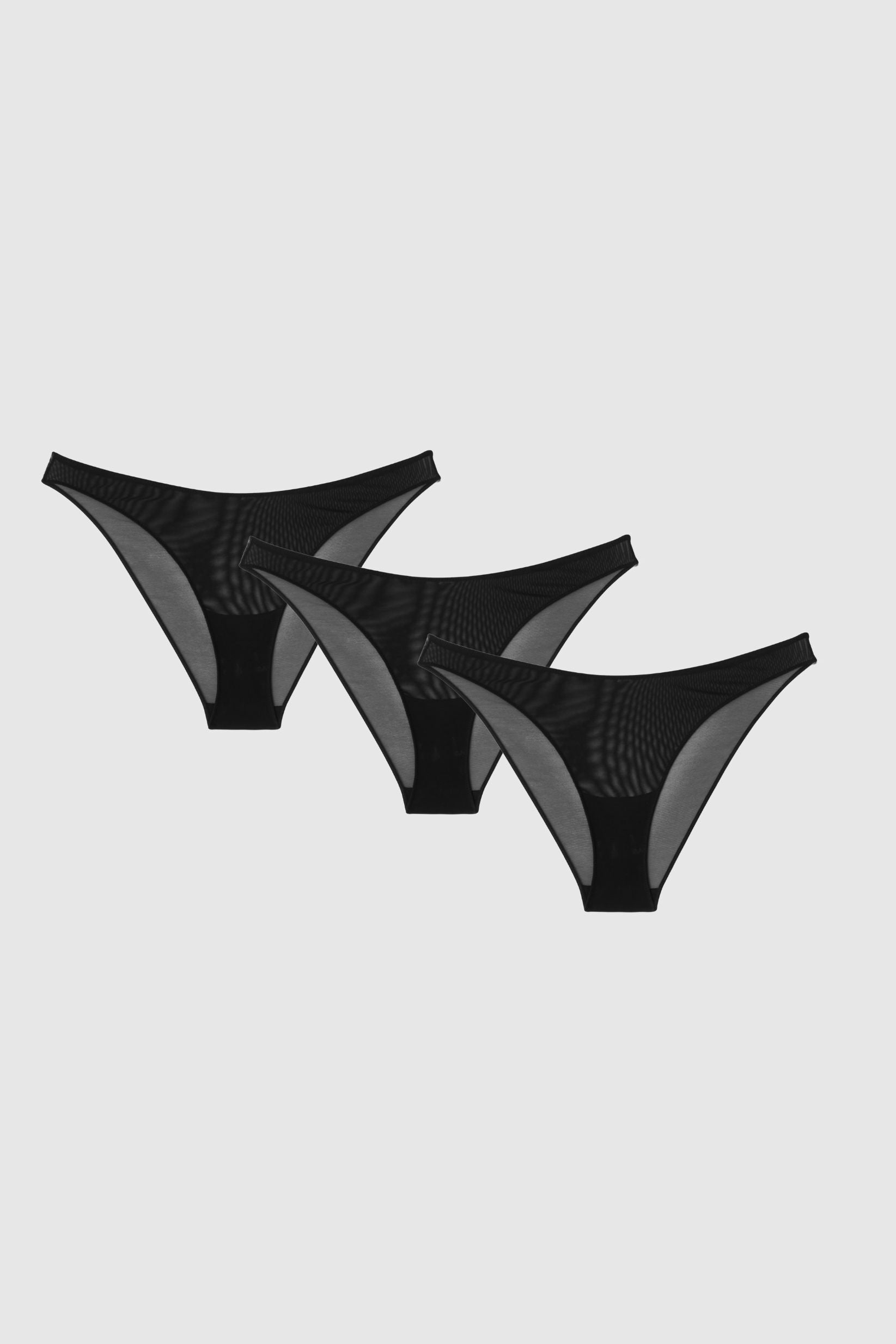 Understatement Damen vegan Multipack 3x Bikini Slips Mesh Schwarz