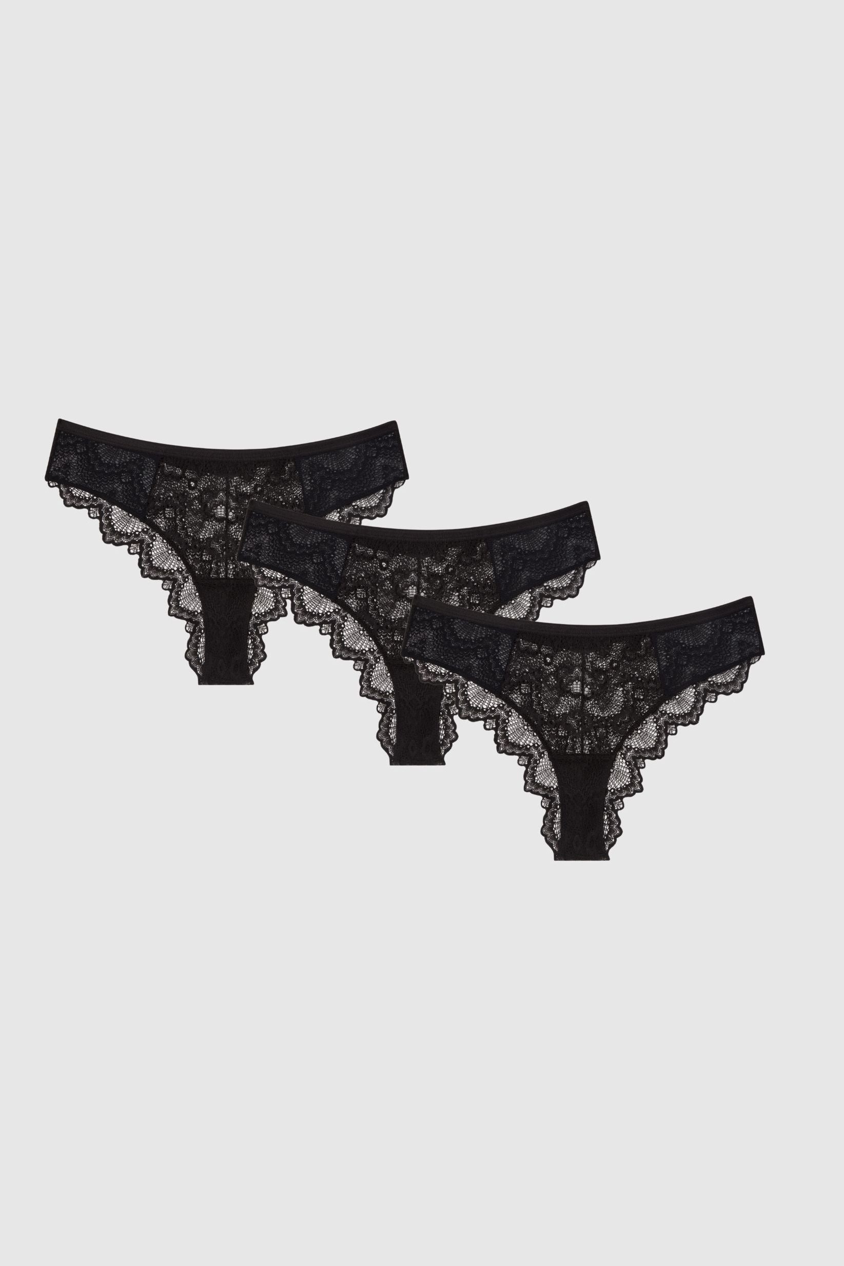 Understatement Damen vegan Multipack 3x Slips Cheeky Lace Schwarz
