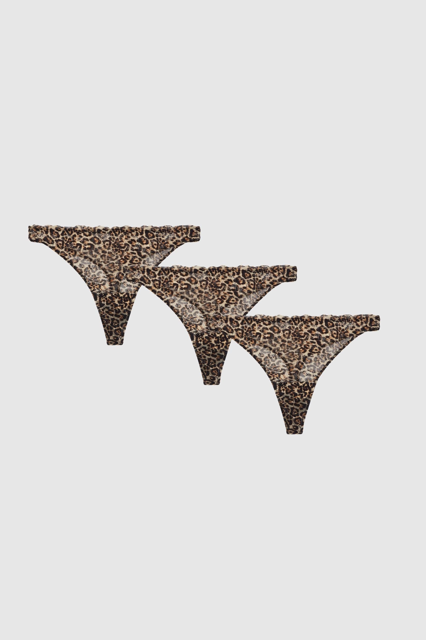 Understatement Damen vegan Multipack 3x Tanga Spitze Leopard
