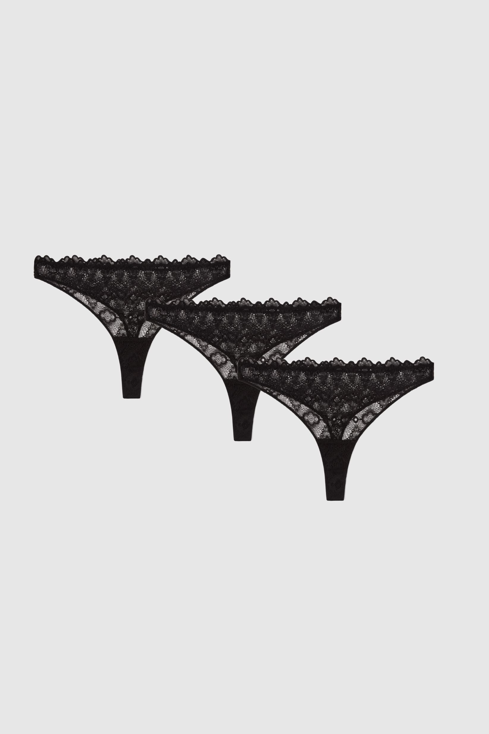 Understatement Damen vegan Multipack 3x Tanga Spitze Schwarz