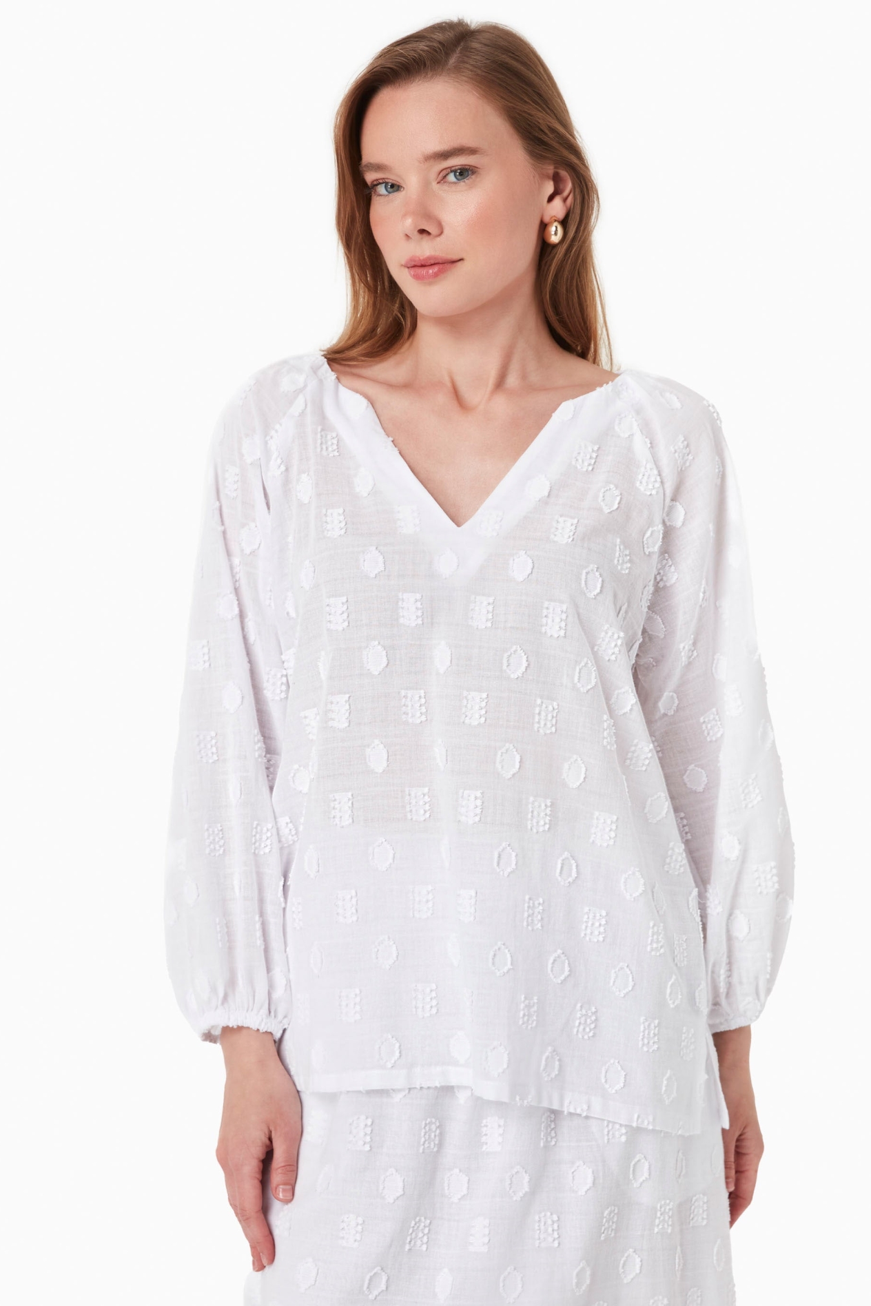 ORGANICATION Damen vegan Bluse Jacquard WeiÃŸ