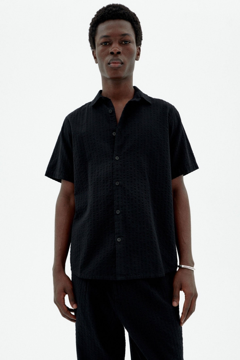 Image of Thinking MU mannen vegan Shirt Seersucker Tom Zwart