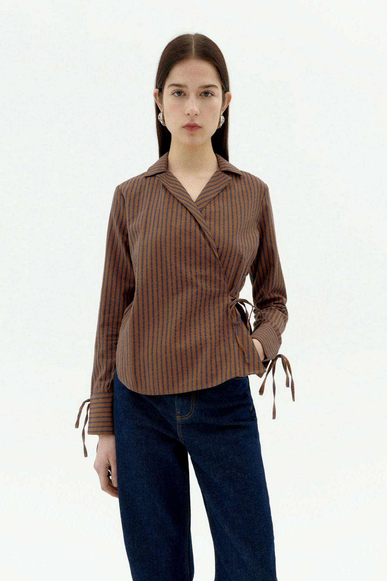 Thinking mu Damen vegan Bluse Lenie Braun Gestreift