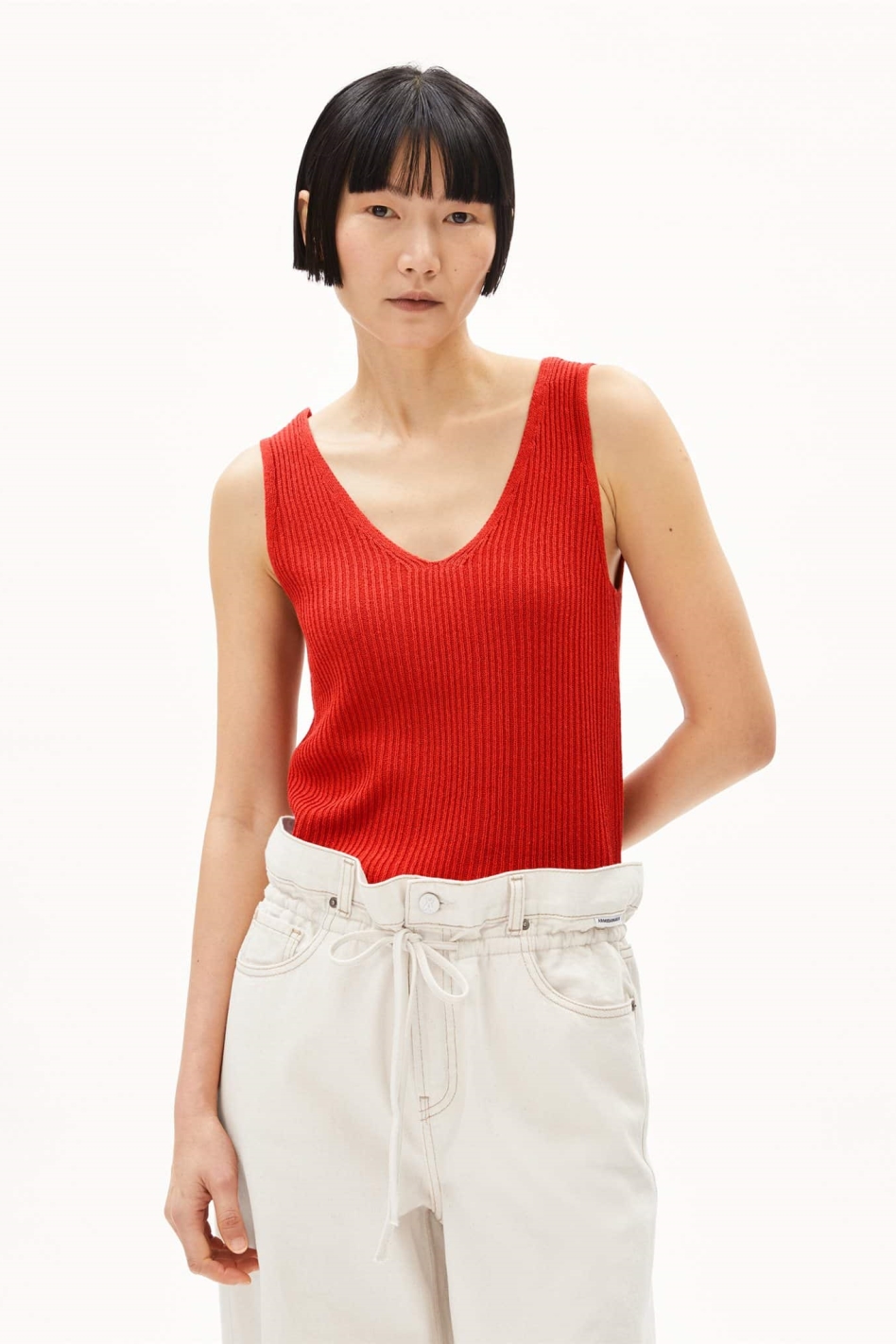 ARMEDANGELS Damen vegan Oberteil Caaro Lino Rot