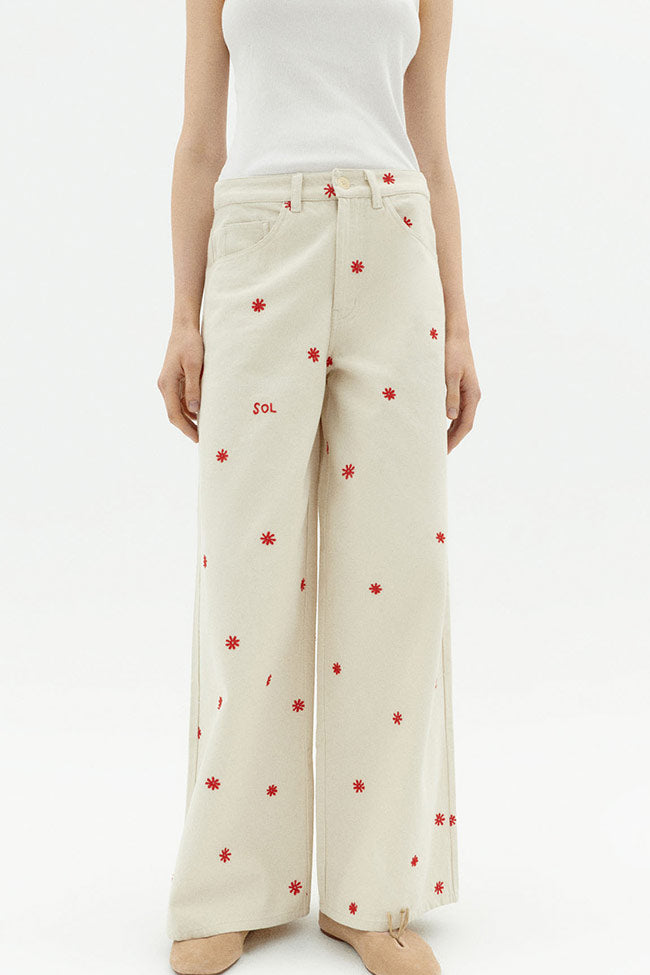 Image of Thinking MU dames vegan Jeans Sol Chain Hedda Rood/Off White