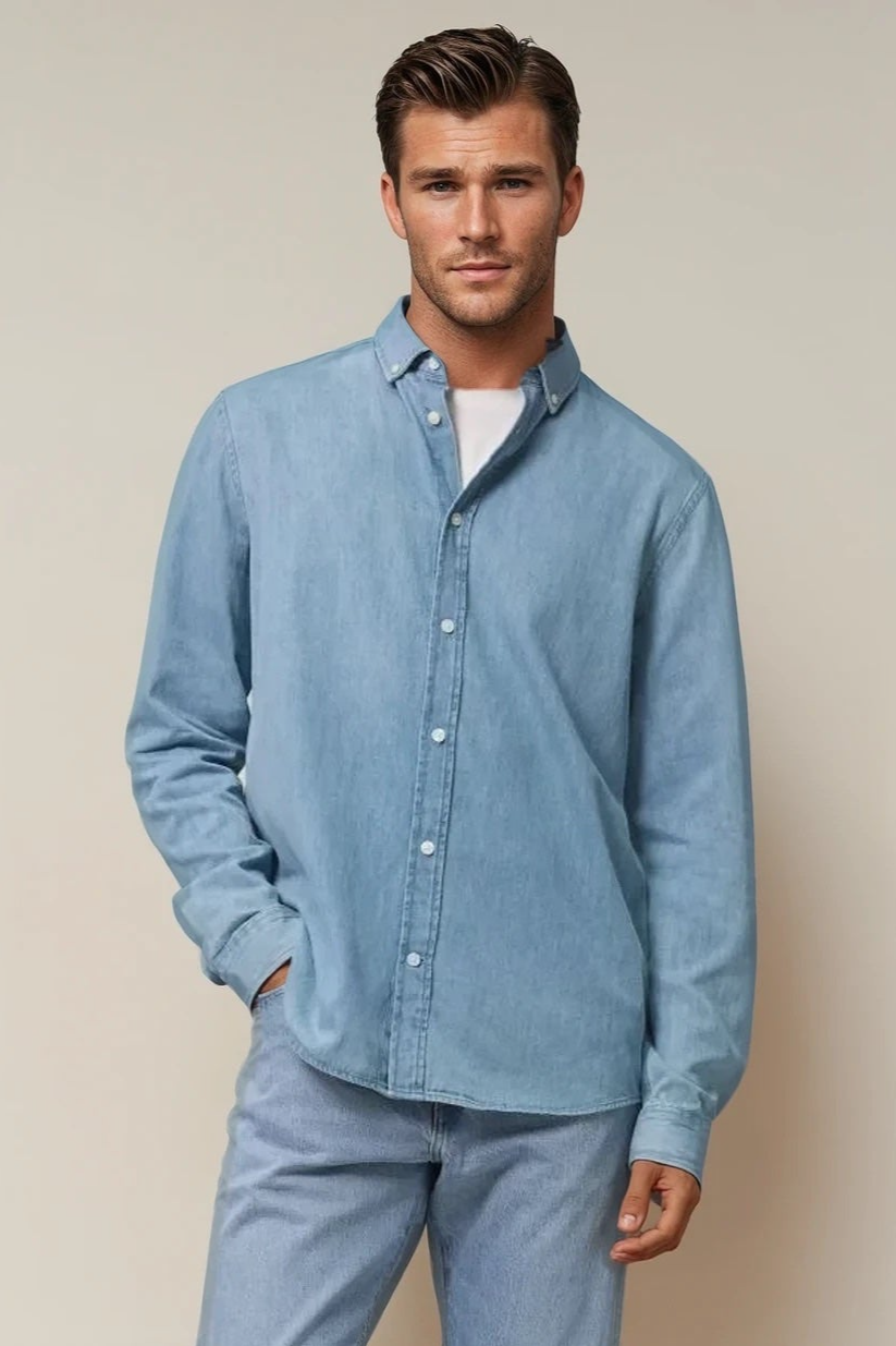 TORLAND Herren vegan Hemd Unisex Denim Dennis Light Wash