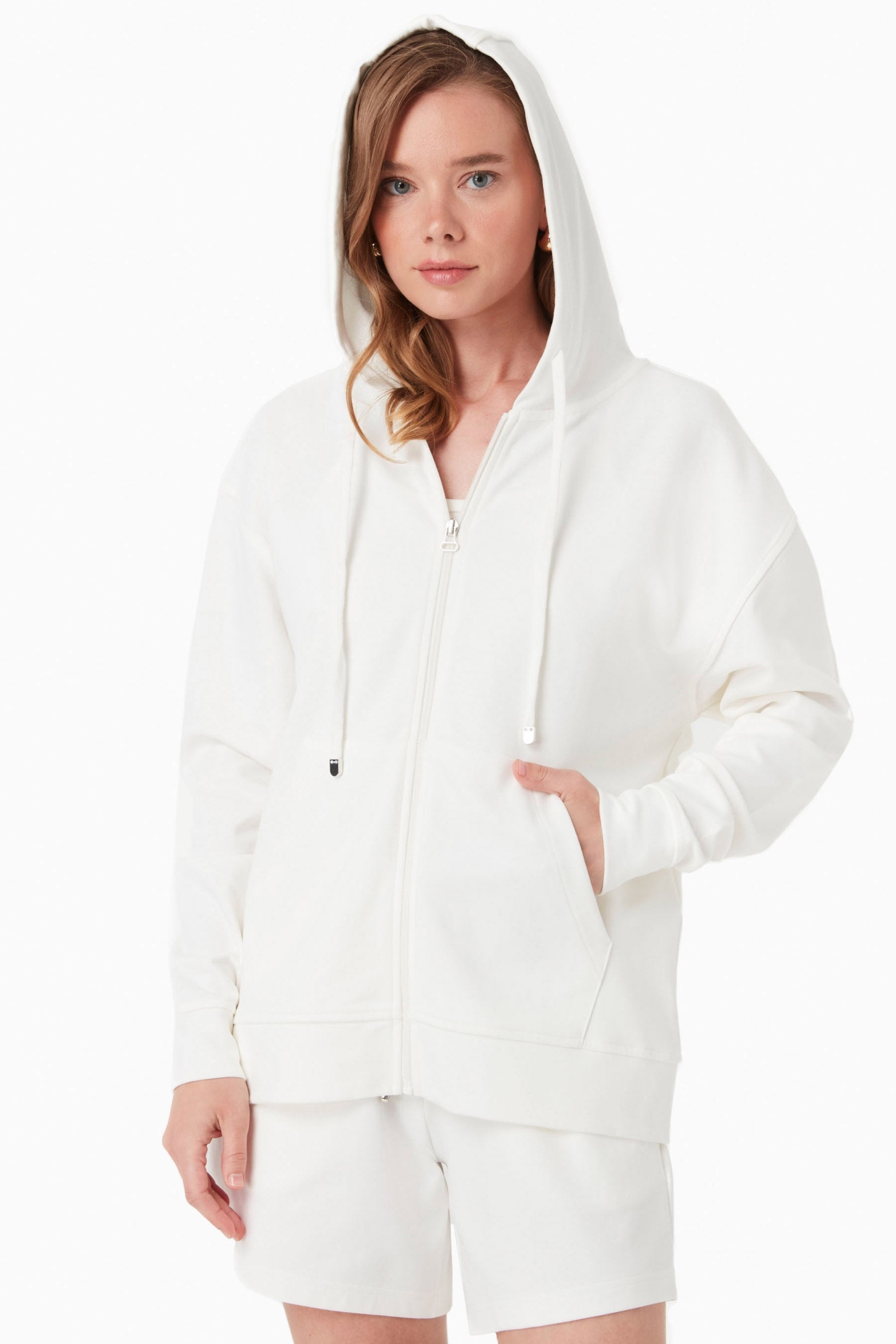 Image of ORGANICATION dames vegan Hoodie Rits Off White
