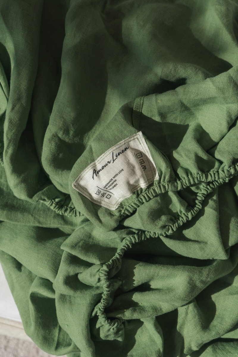 Image of AmourLinen unisex vegan Getailleerde Laken Matcha Groen
