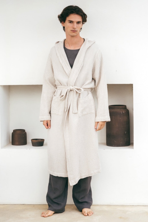 Image of AmourLinen mannen vegan Badjas Wafel Crème
