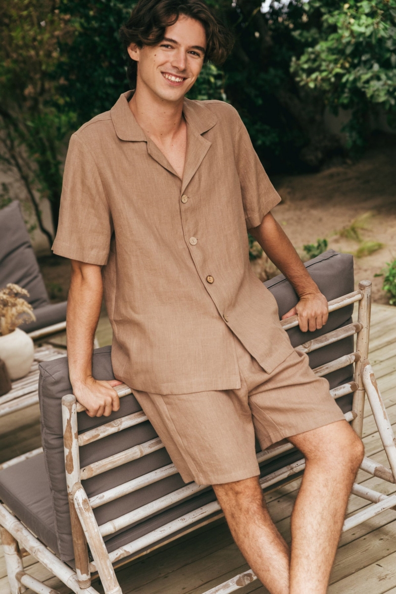 Image of AmourLinen mannen vegan Set Loungewear Aspen Rosy Bruin