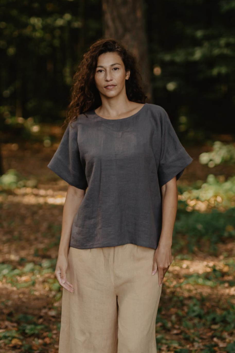 AmourLinen Damen vegan Top Porto Holzkohle