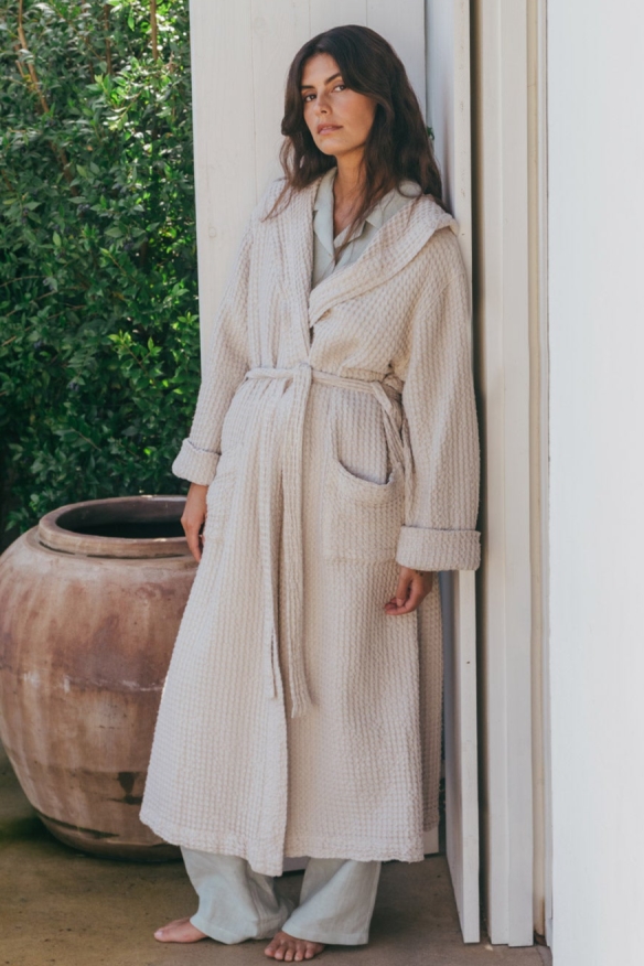 Image of AmourLinen dames vegan Badjas Wafel Snuggle Crème