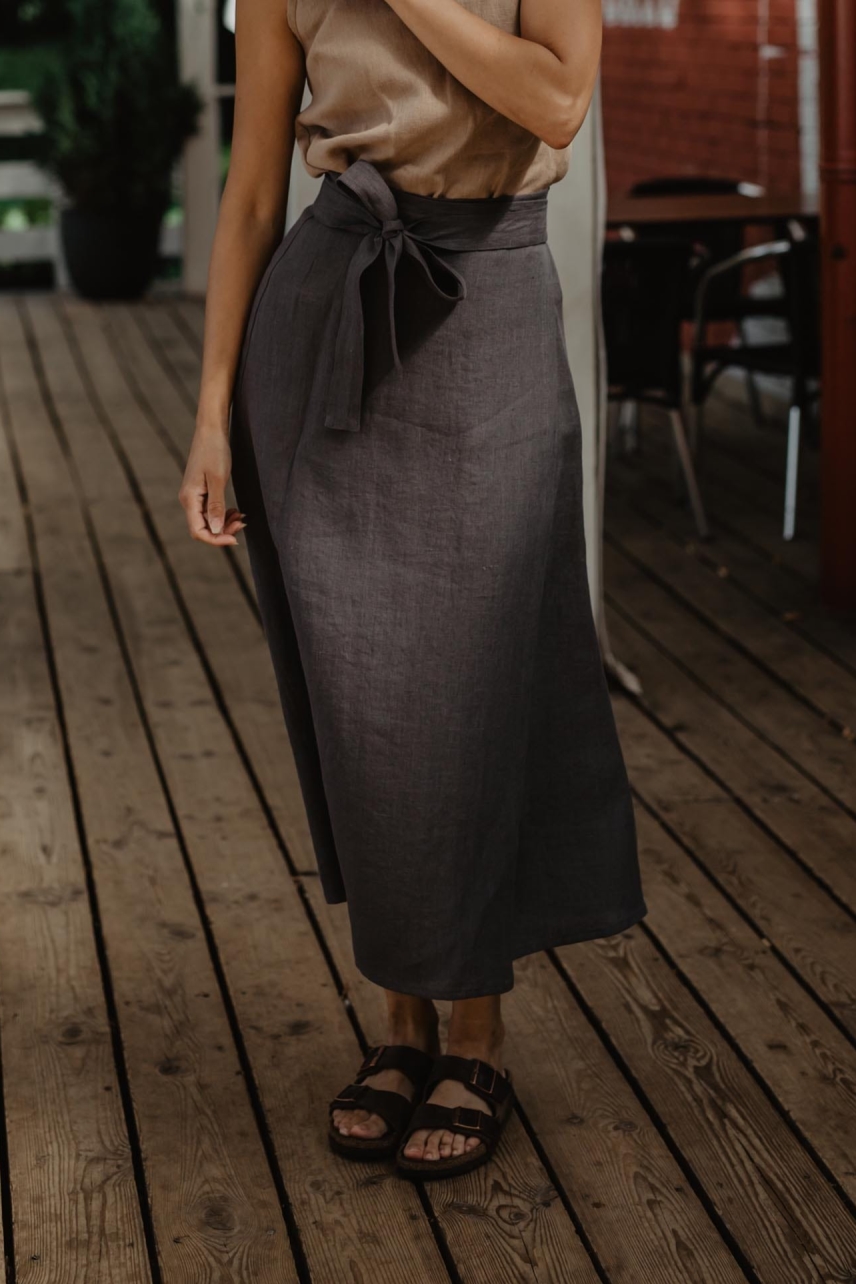 AmourLinen Damen vegan Wickelrock Iris Charcoal