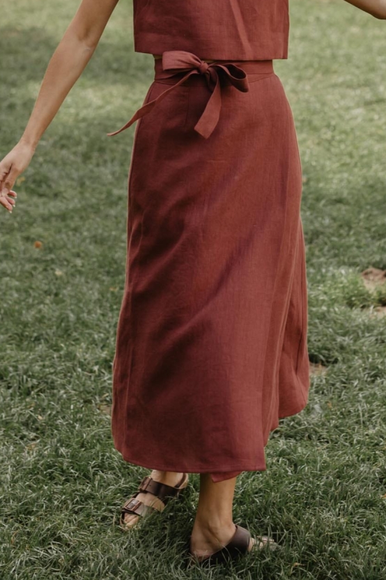 AmourLinen Damen vegan Wickelrock Iris Terracotta