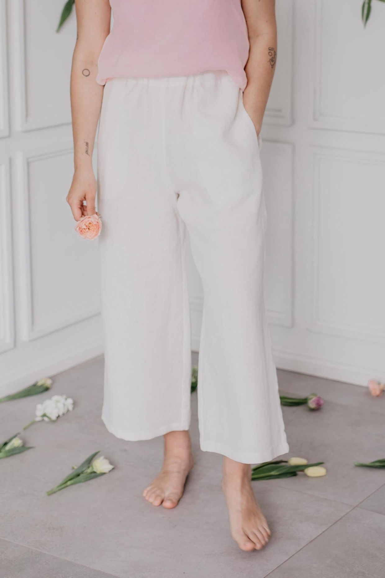 AmourLinen Damen vegan Hose Tokio WeiÃŸ