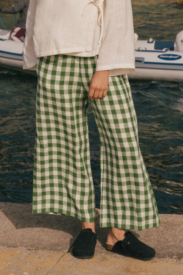 AmourLinen Damen vegan Hose Tokyo Green Gingham