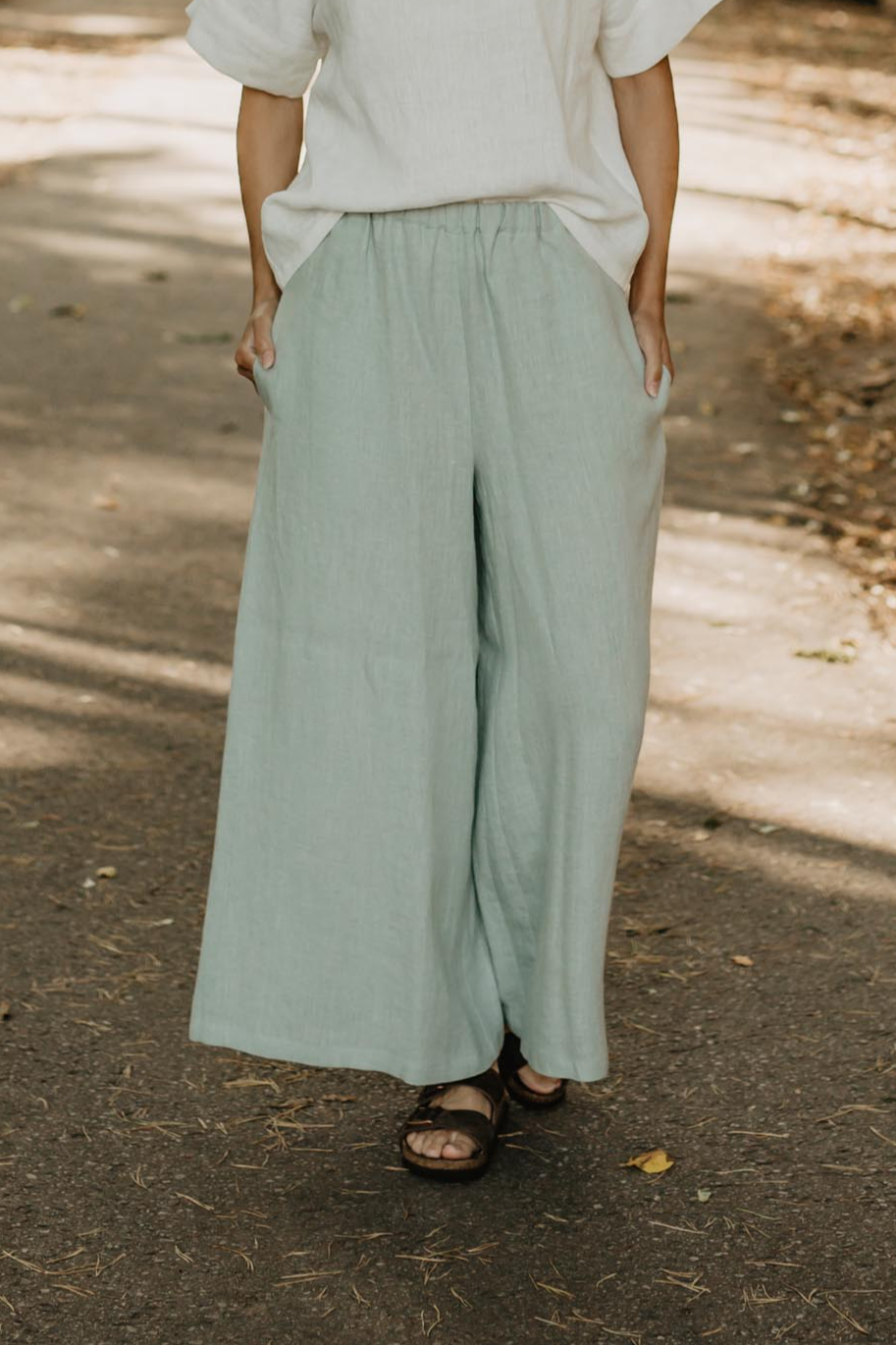 AmourLinen Damen vegan Hose Isabella Salbei GrÃ¼n