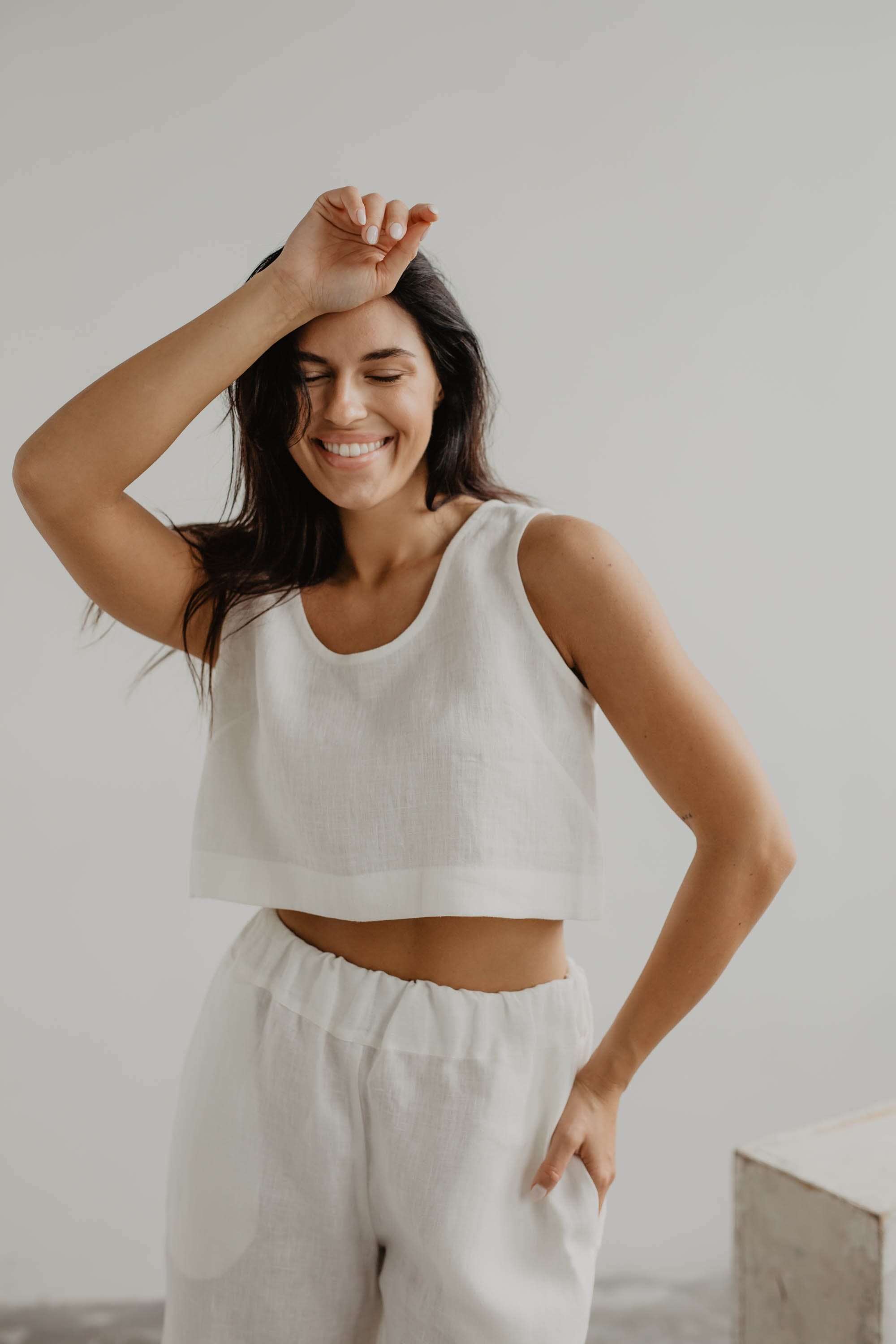 AmourLinen Damen vegan Crop Top Pippa WeiÃŸ