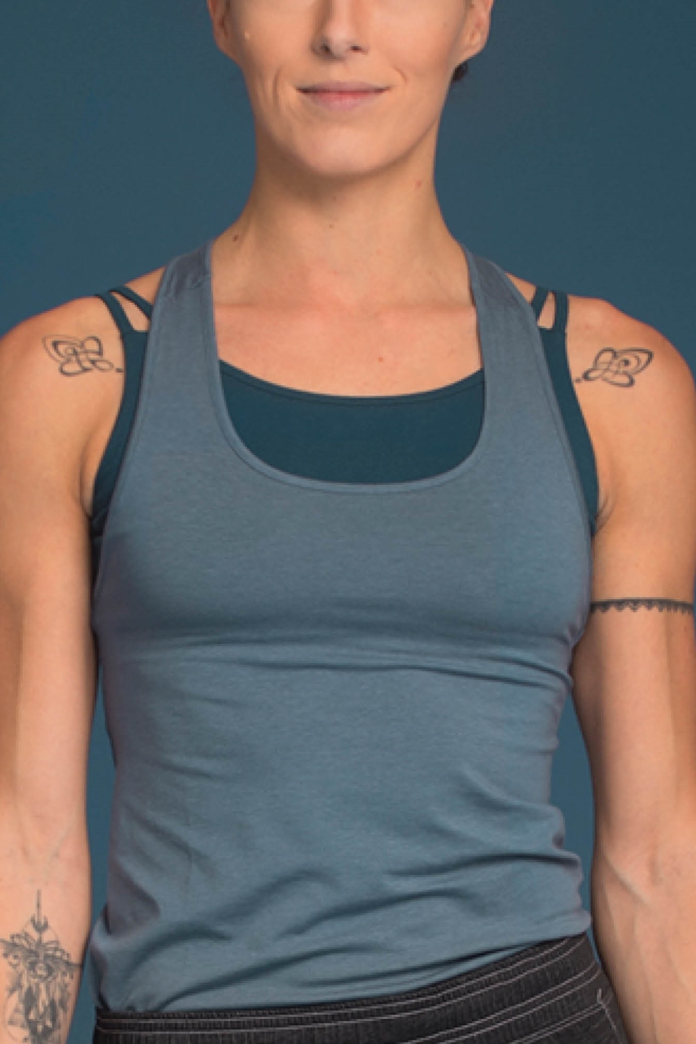 nice to meet me womens vegan Racerback Top Blue Moon