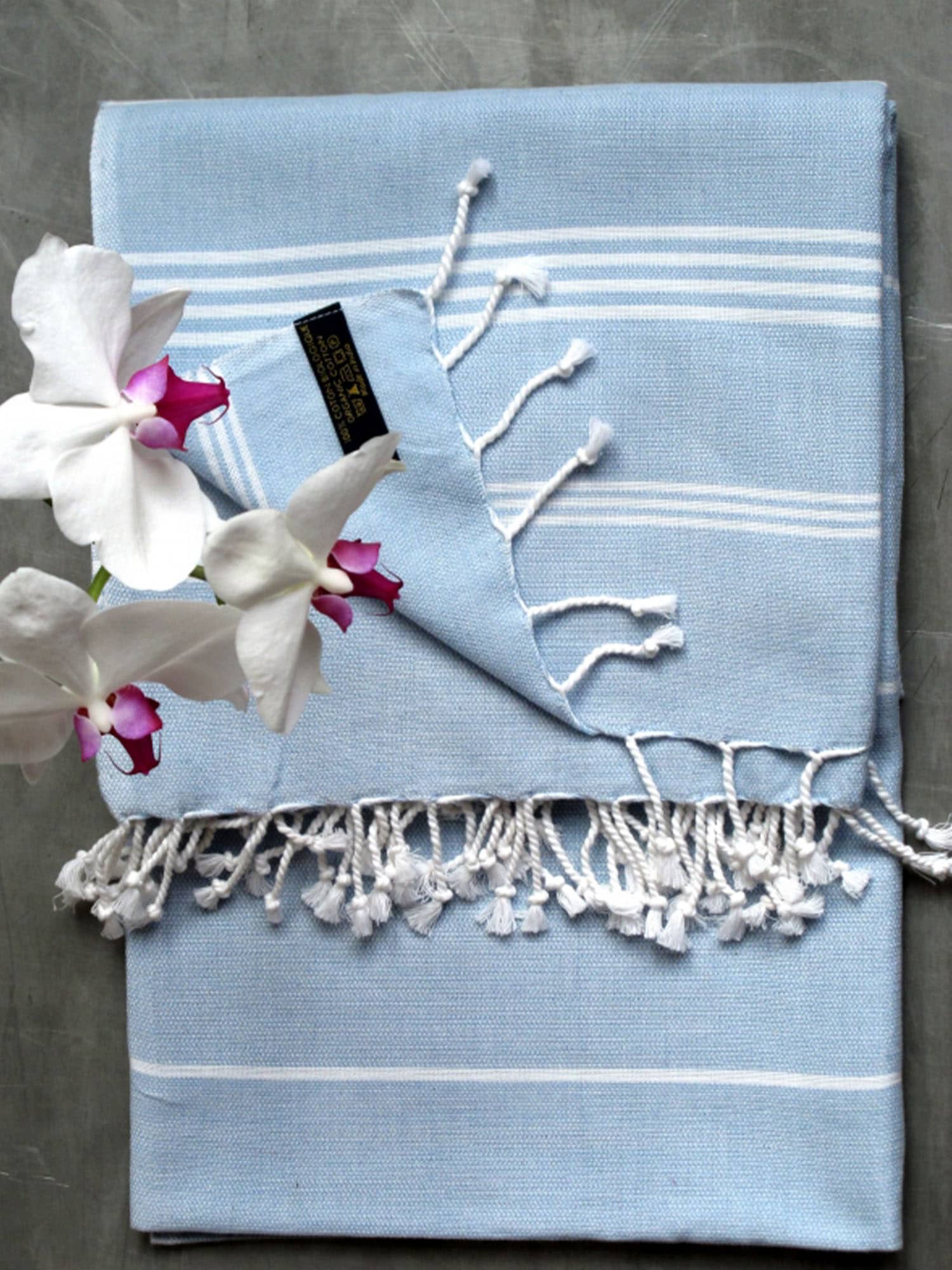 nice to meet me unisex vegan Fouta Hammam White And Cloud