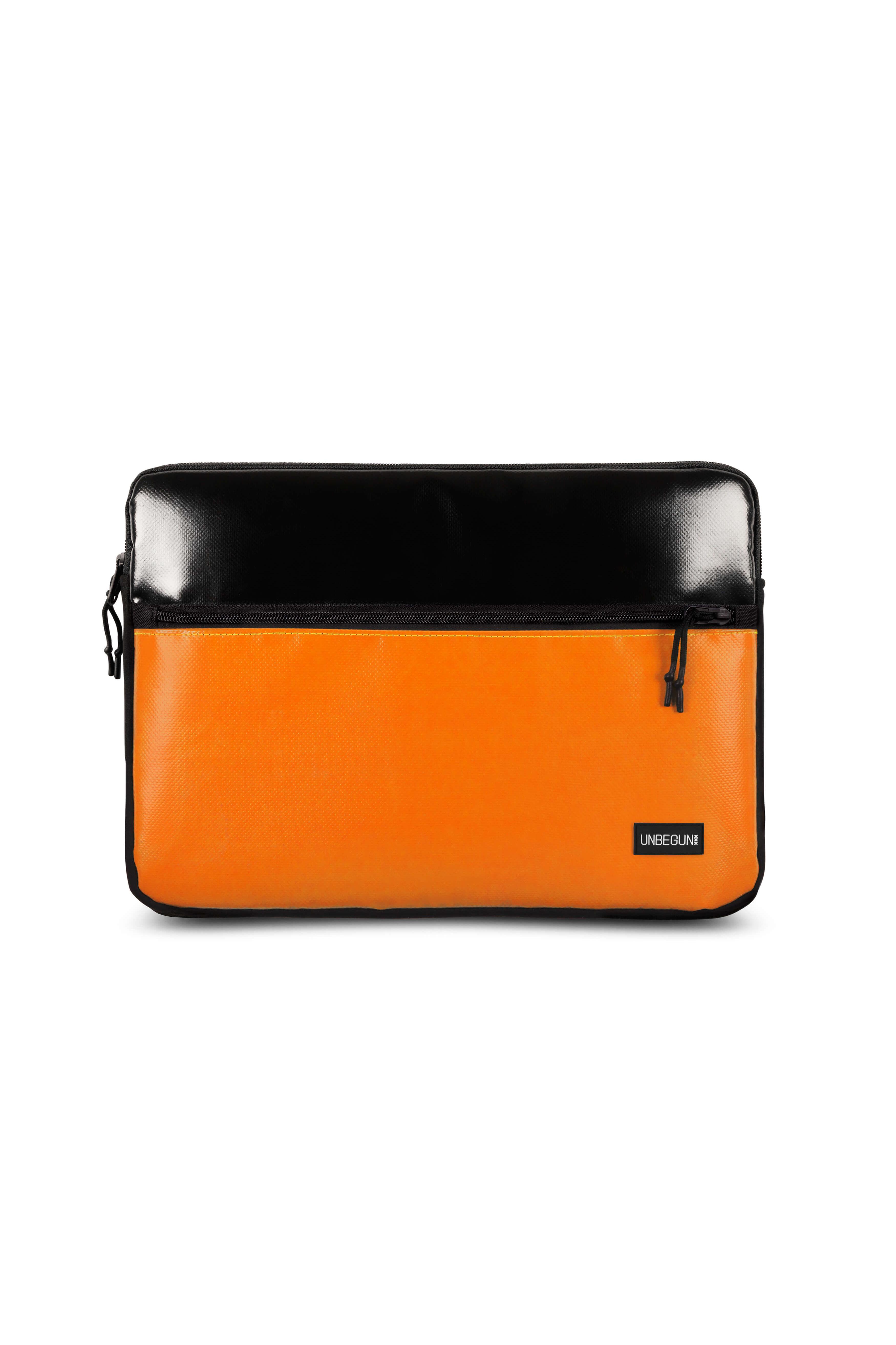 UNBEGUN Herren vegan Laptop-Hülle Fronttasche Schwarz Orange
