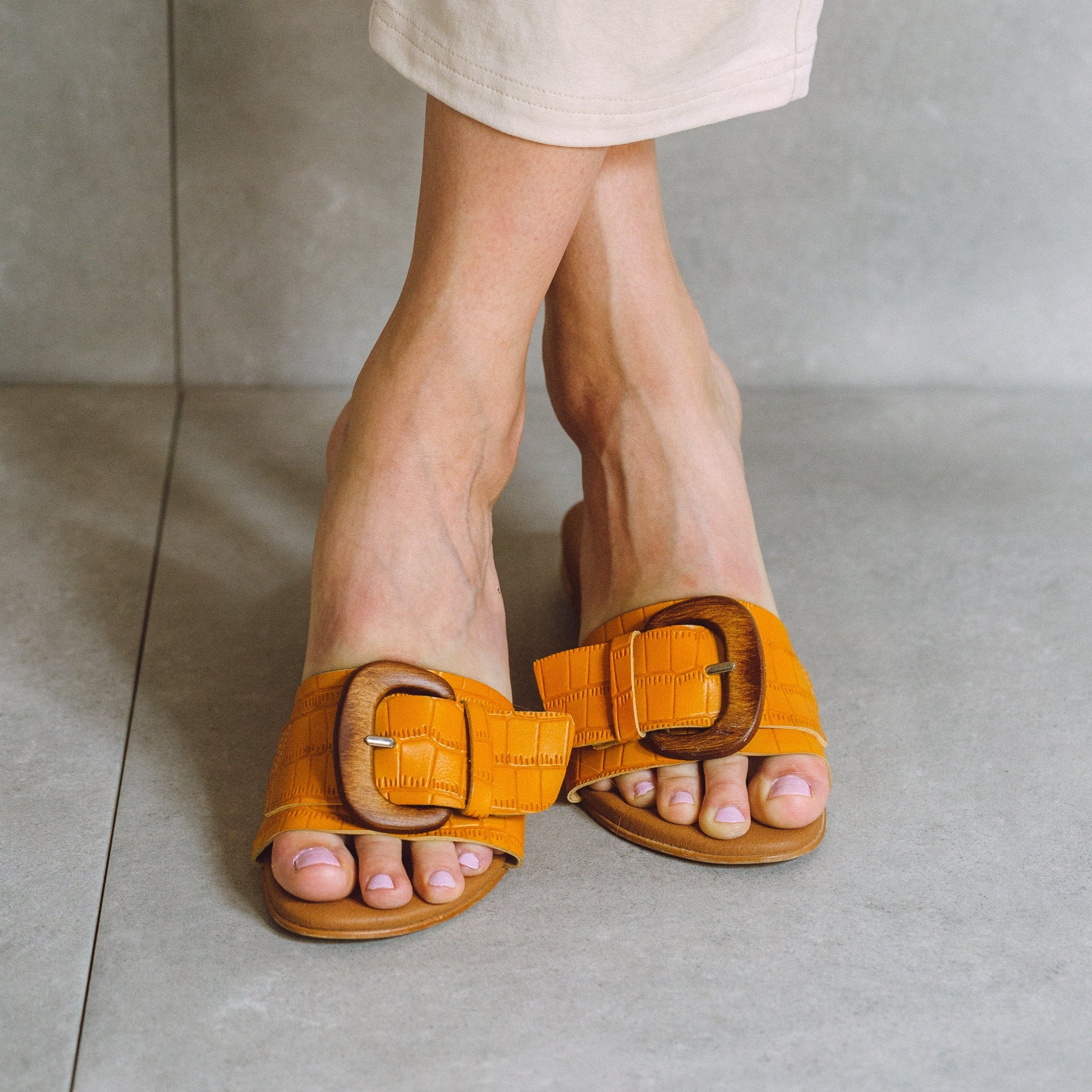 Sharon Woods womens vegan Slides Flo Mustard