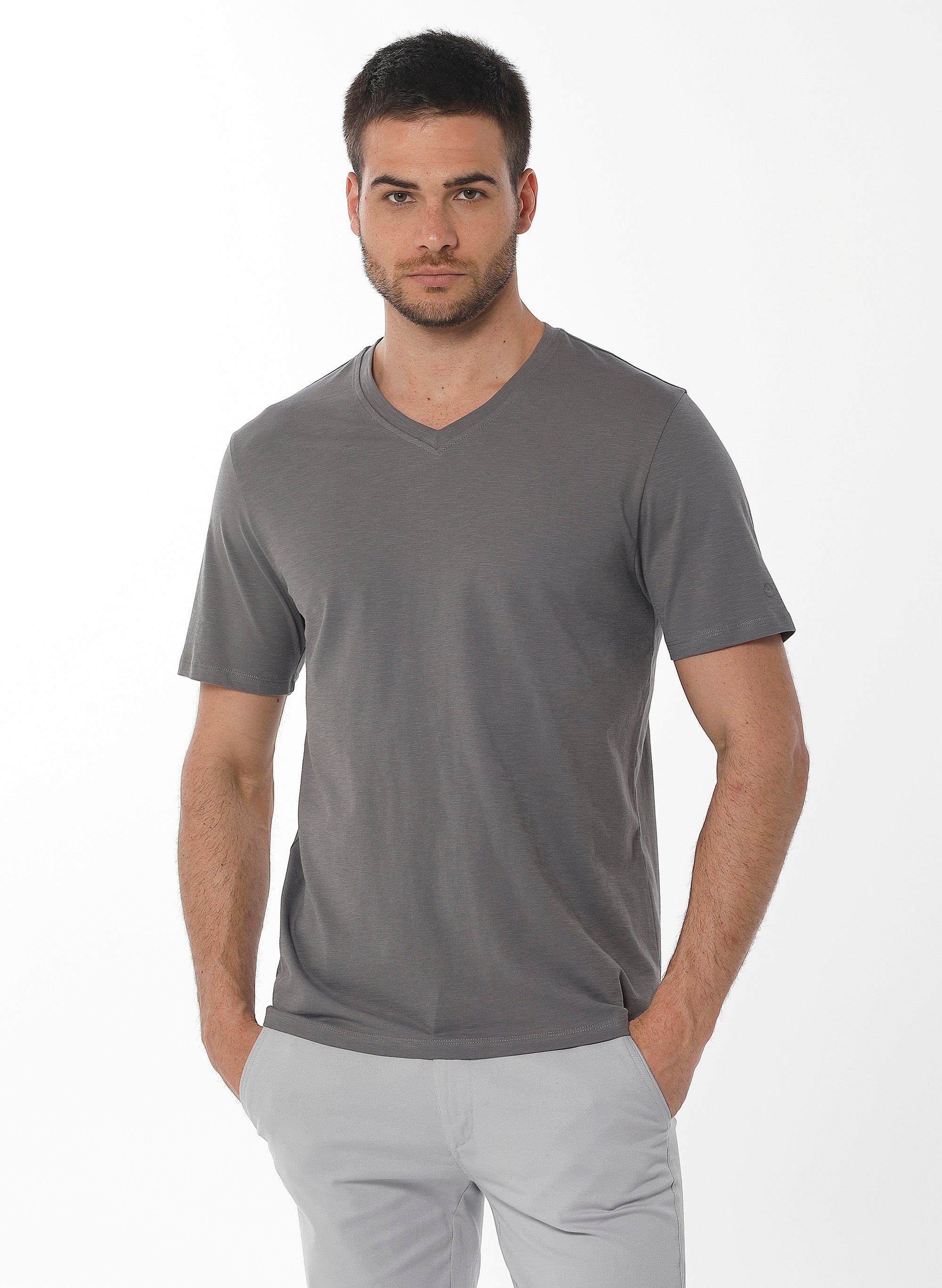 ORGANICATION Basic T-Shirt V-Neck Shadow