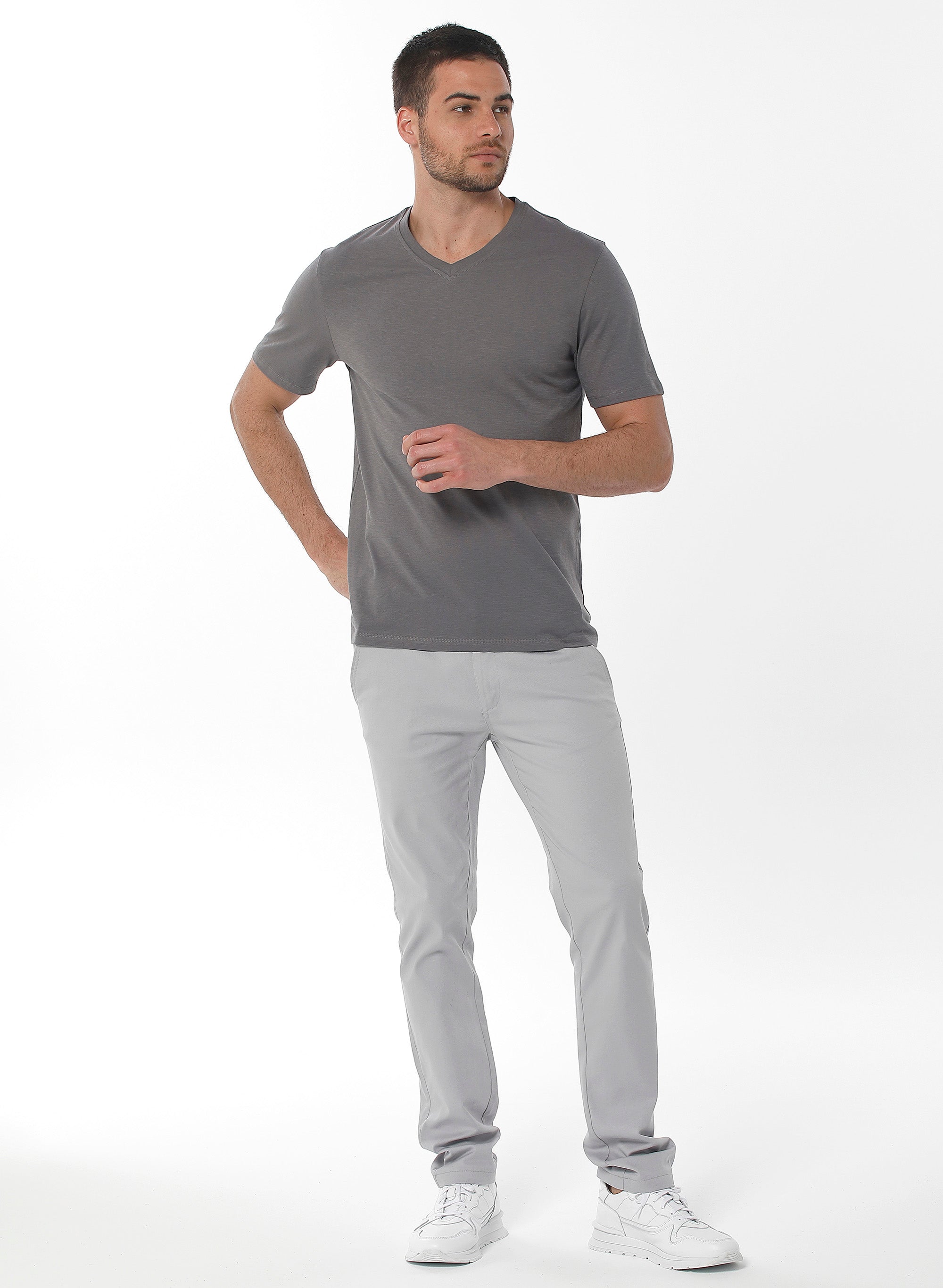 ORGANICATION Basic T-Shirt V-Neck Shadow