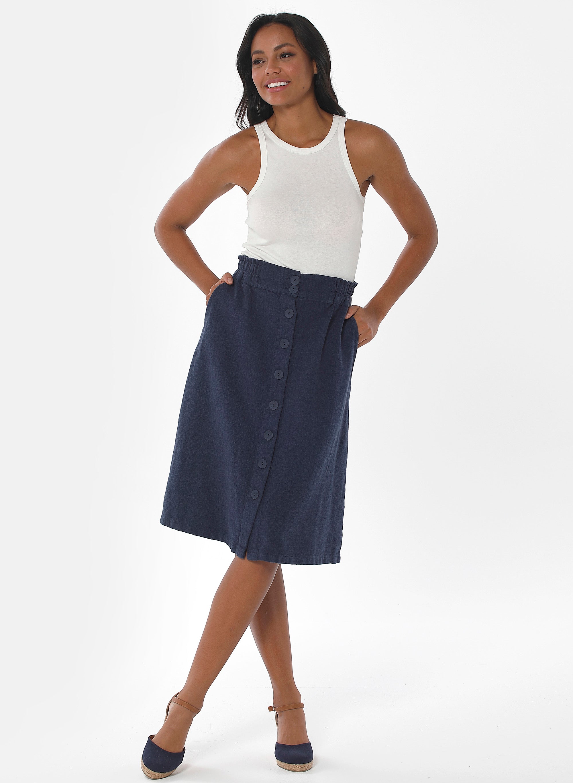ORGANICATION womens vegan Skirt Buttons Dark Blue