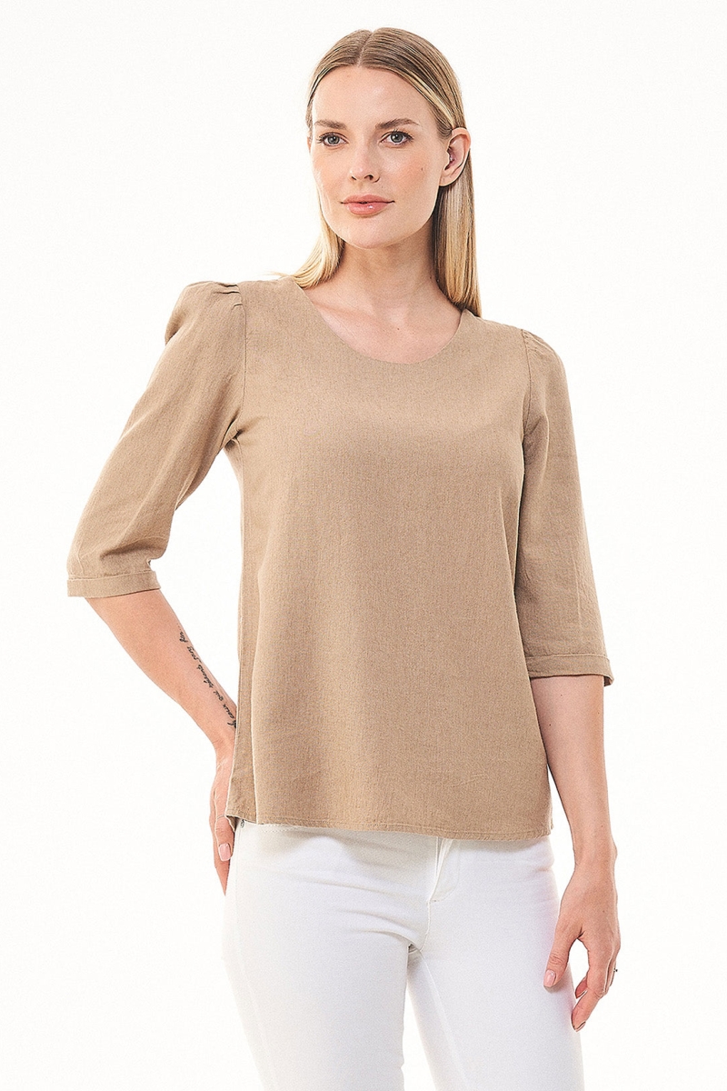 ORGANICATION Damen vegan Top Ecovero Leinen Beige
