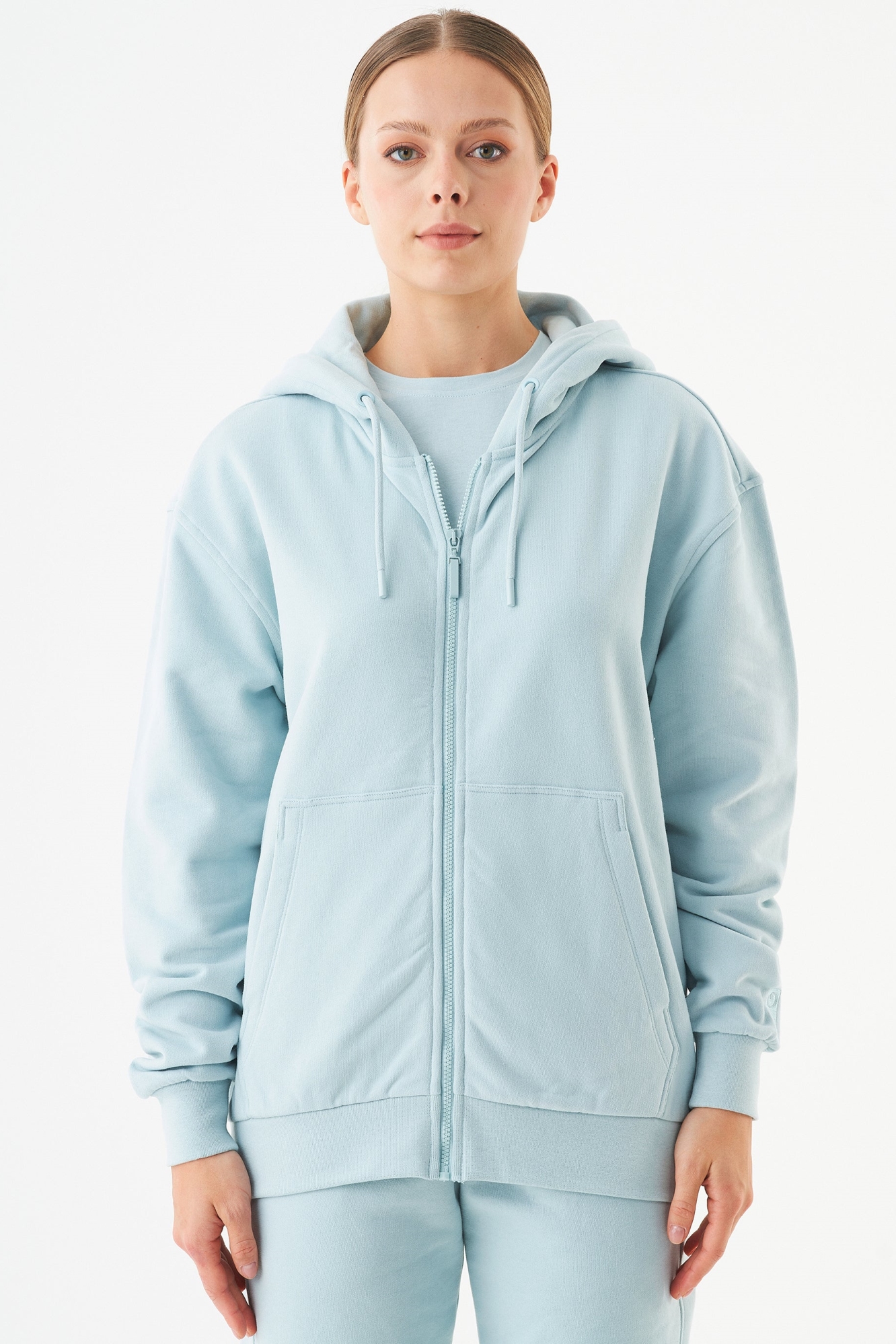Image of ORGANICATION mannen vegan Unisex Zip-Up Hoodie Junda Mint Blue