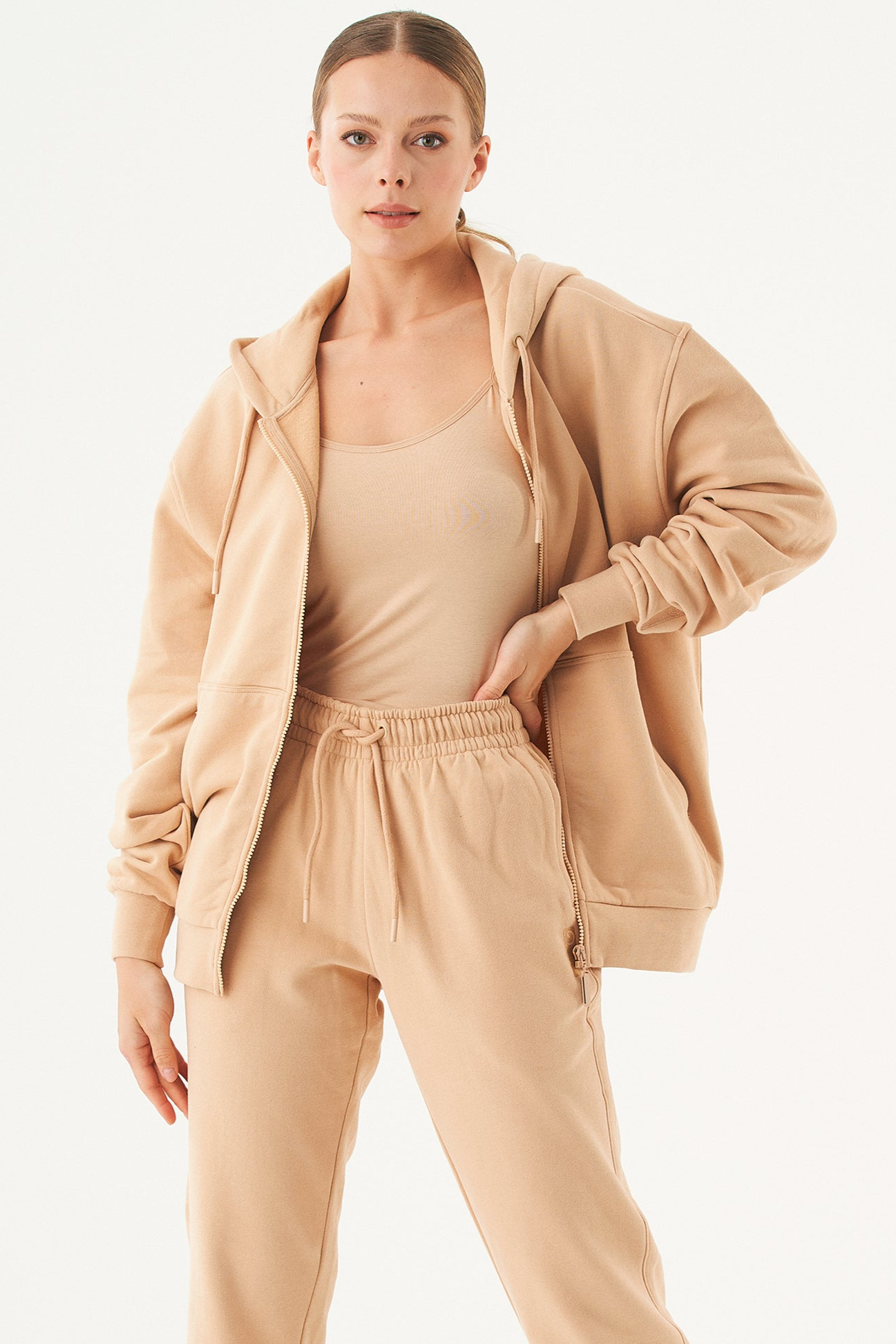 59596 - Herren vegan Unisex Zip Up Hoodie Junda Beige