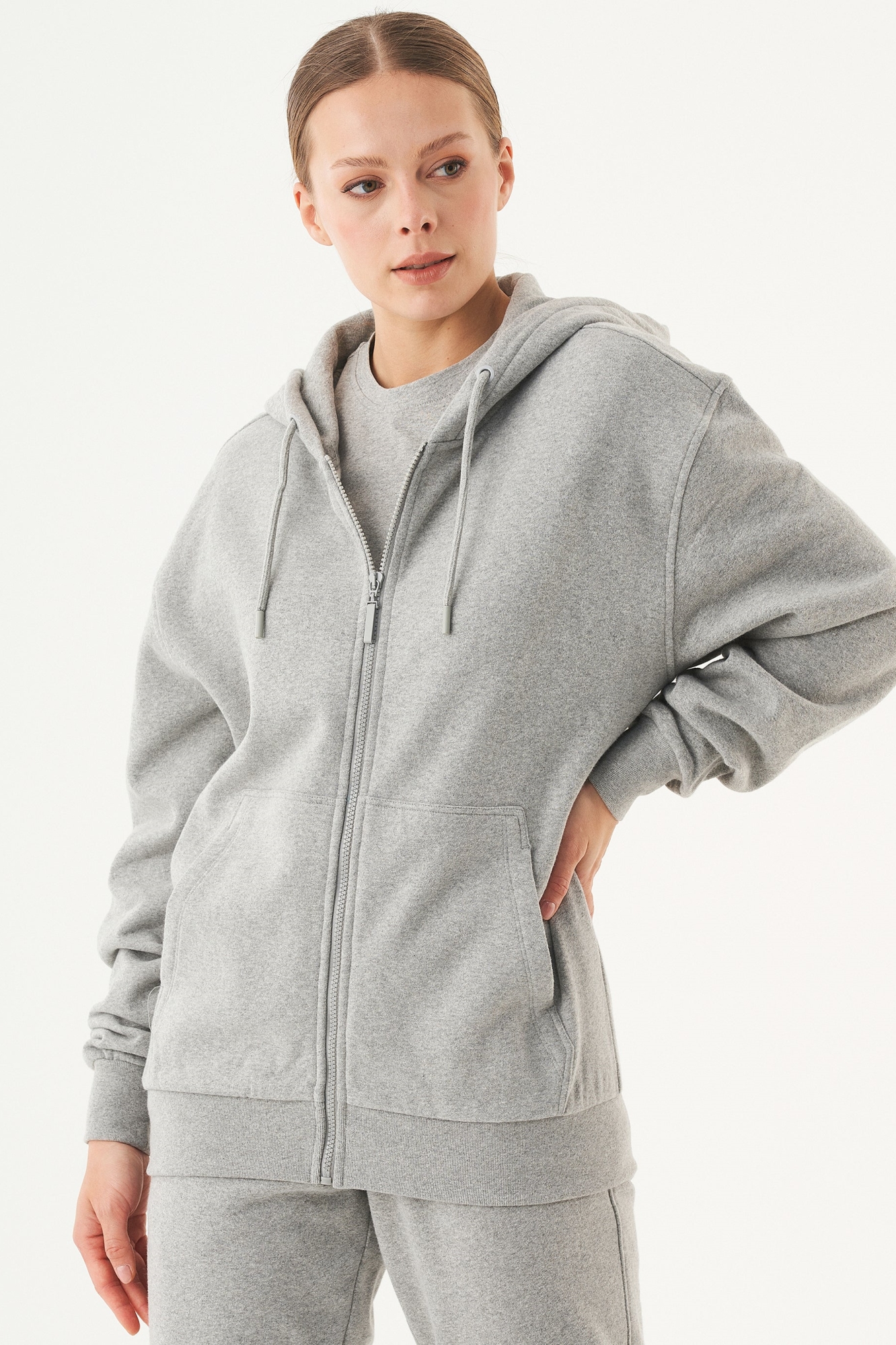 Image of ORGANICATION mannen vegan Unisex Zip-Up Hoodie Junda Lichtgrijs