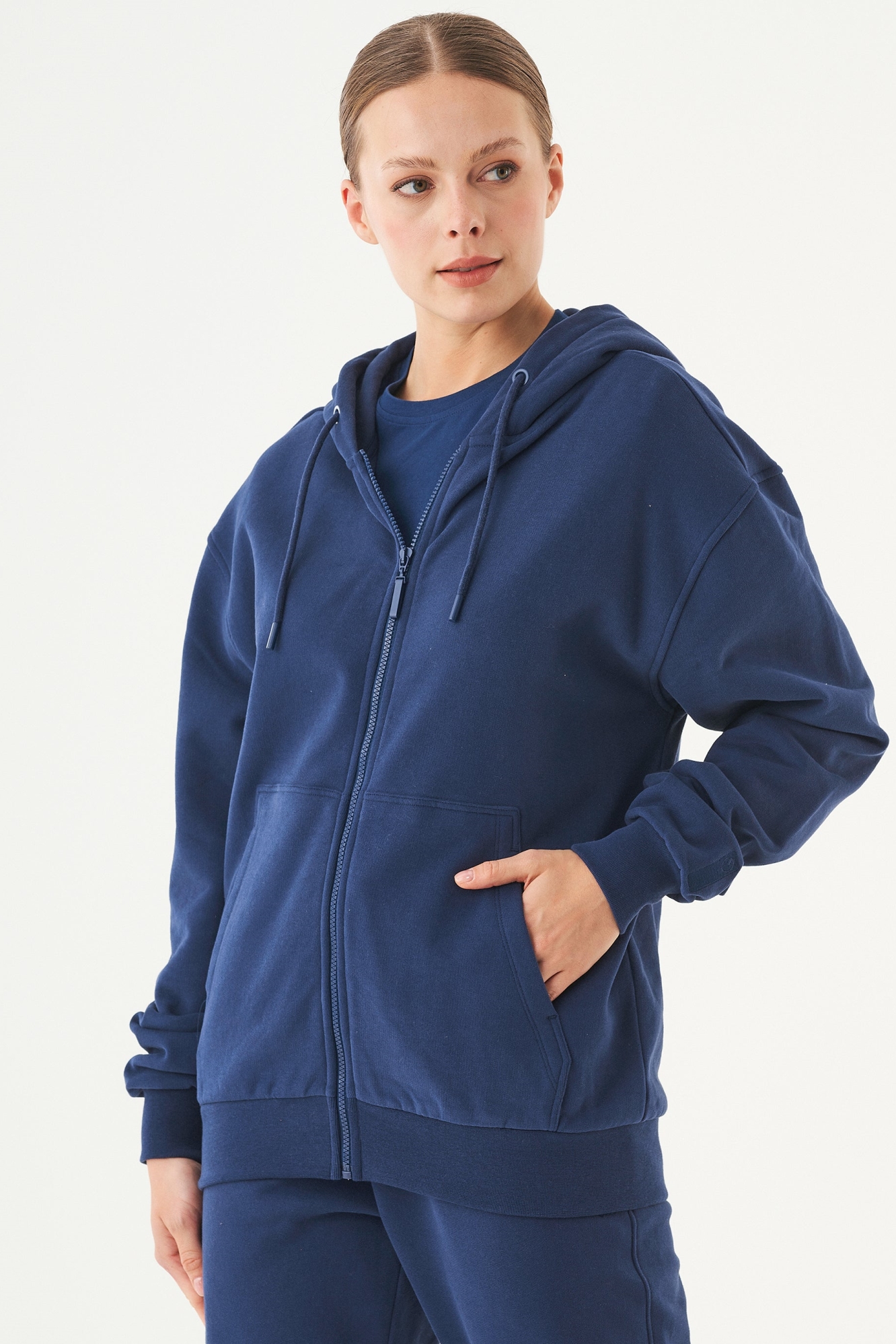 Image of ORGANICATION mannen vegan Unisex Zip-Up Hoodie Junda Navy
