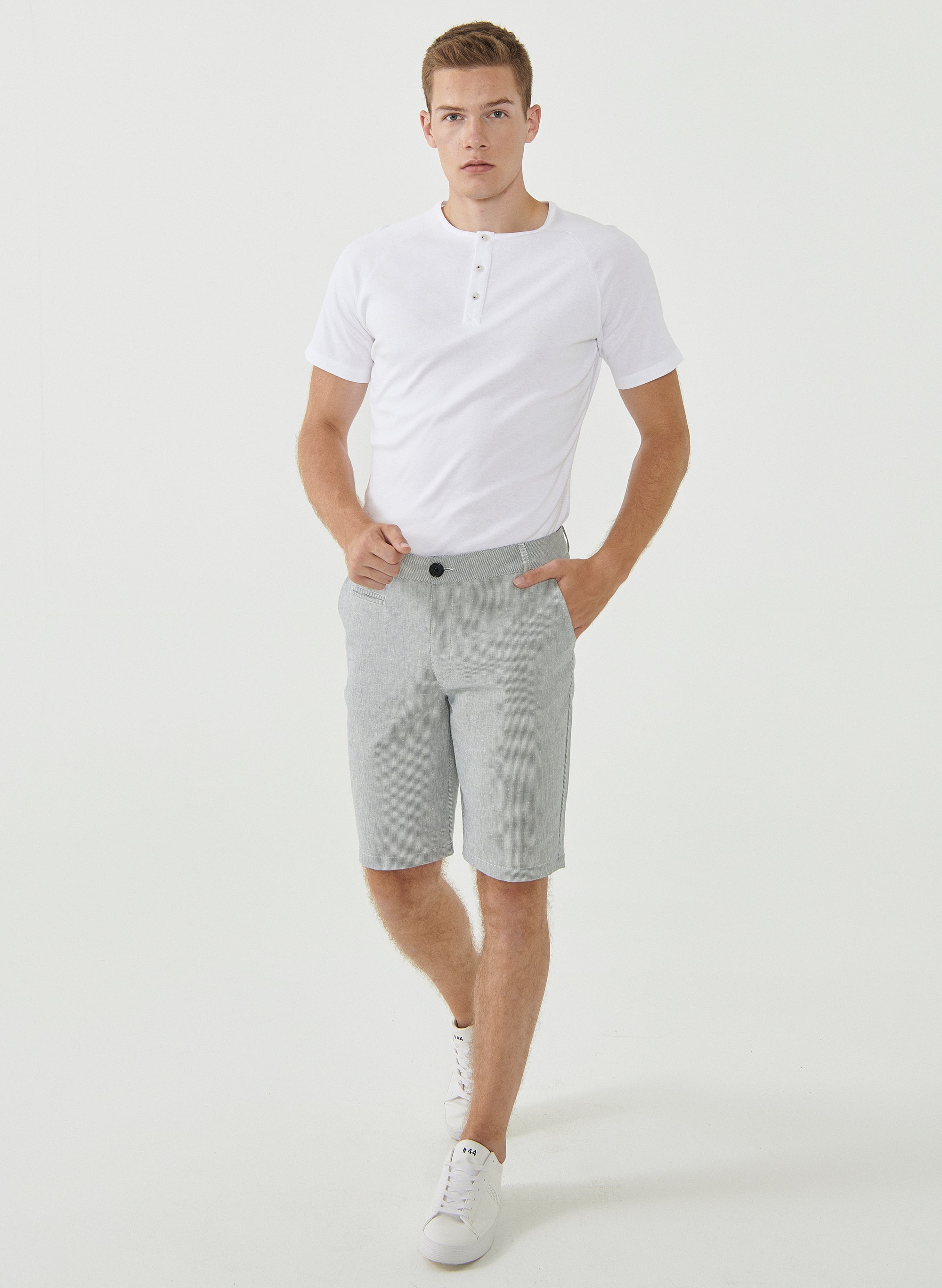 60295 - Herren vegan Chino-Shorts Aus Bio-Baumwolle WeiÃŸ Gestreift