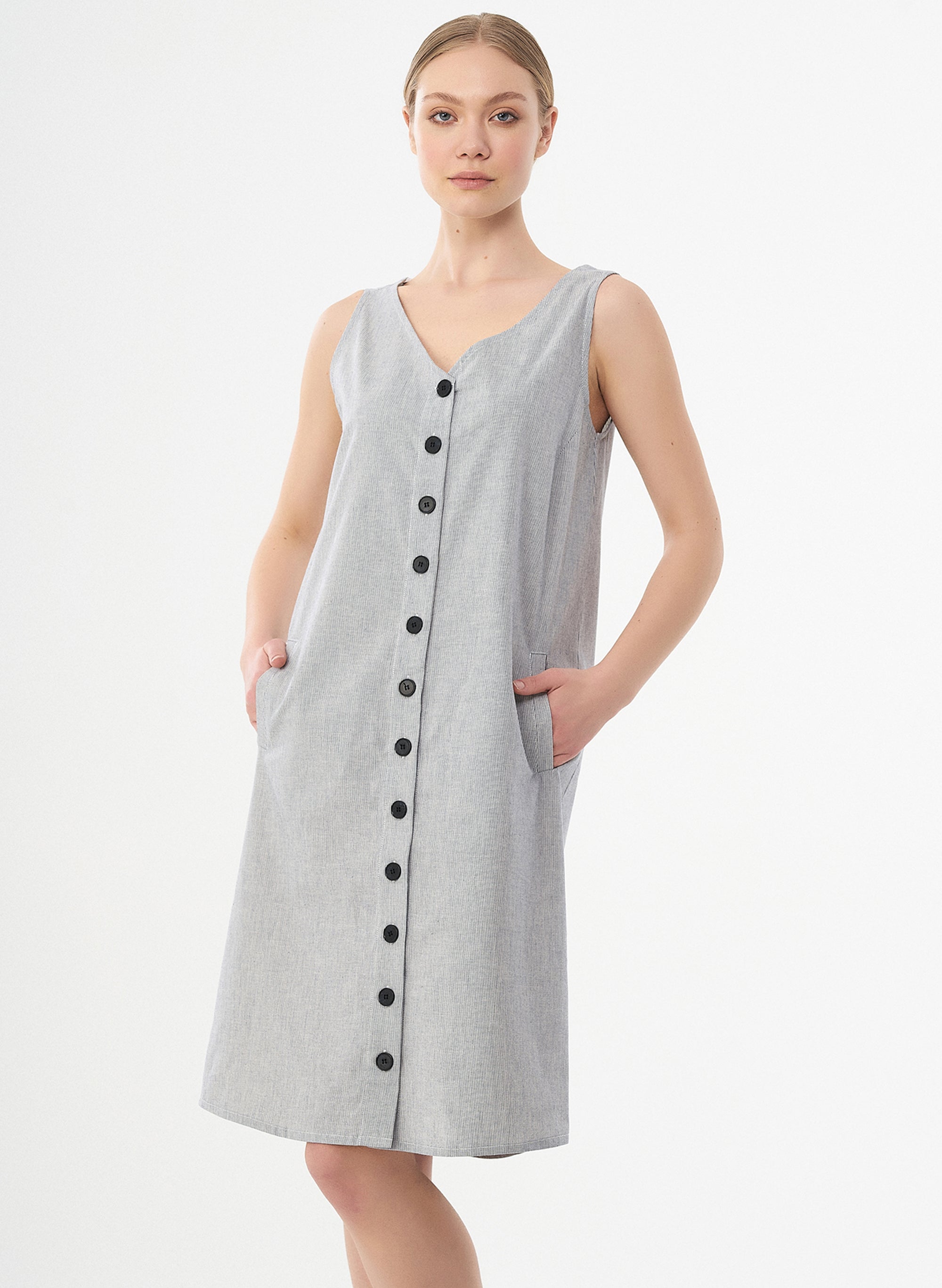 ORGANICATION womens vegan Dress Buttons Grey