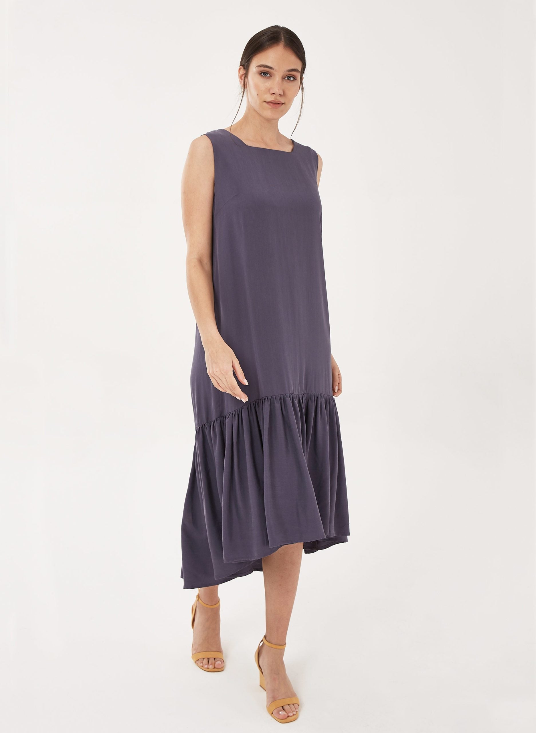 61100 - Damen vegan Midikleid Lila Grau