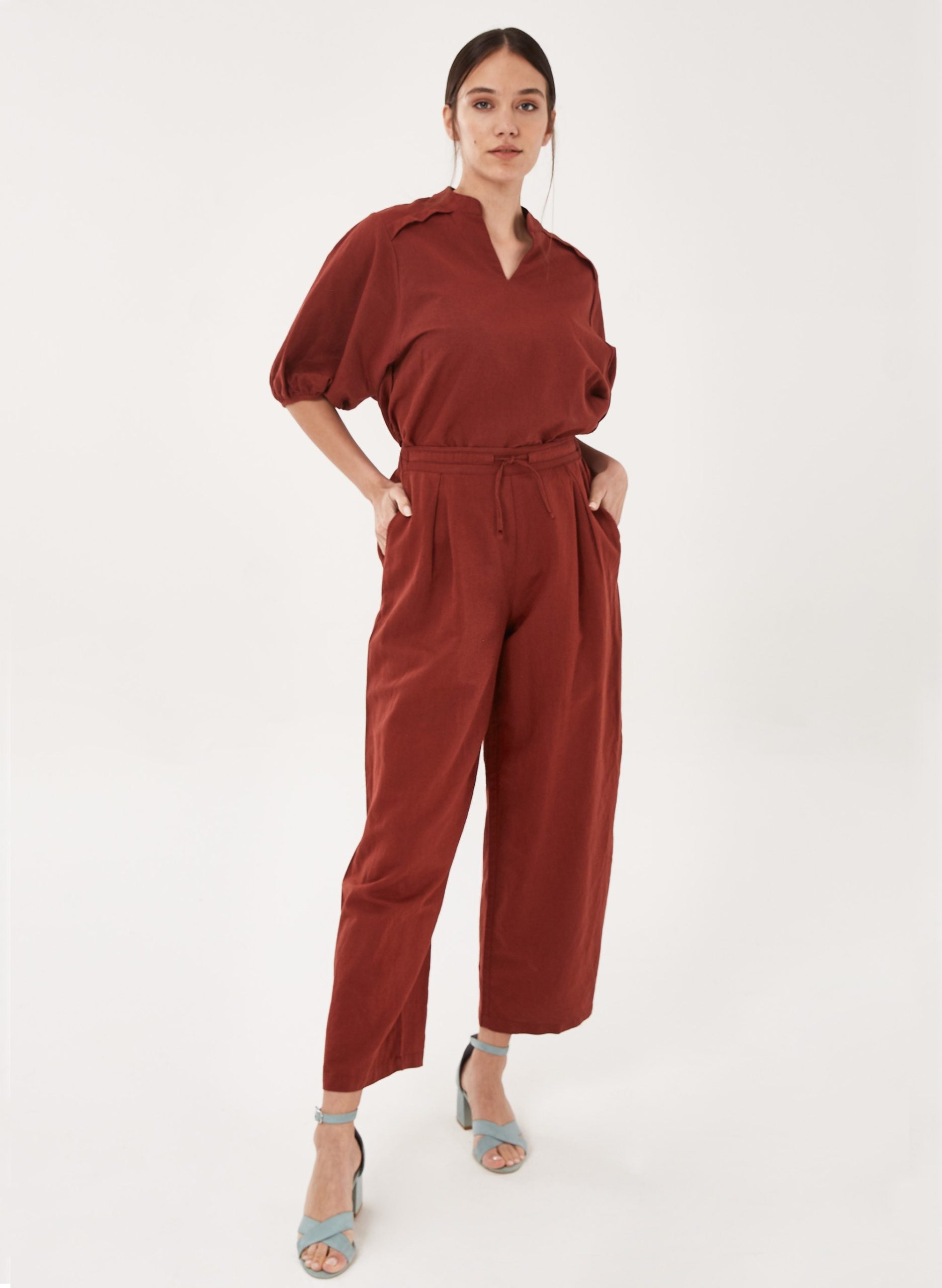 ORGANICATION womens vegan Wide Pants Dark Red Brown