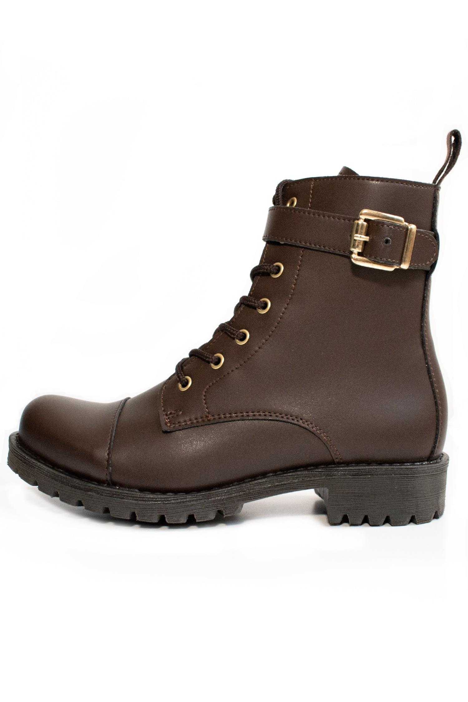 Will's Vegan Store Damen vegan Buckled Work Boots Dunkelbraun