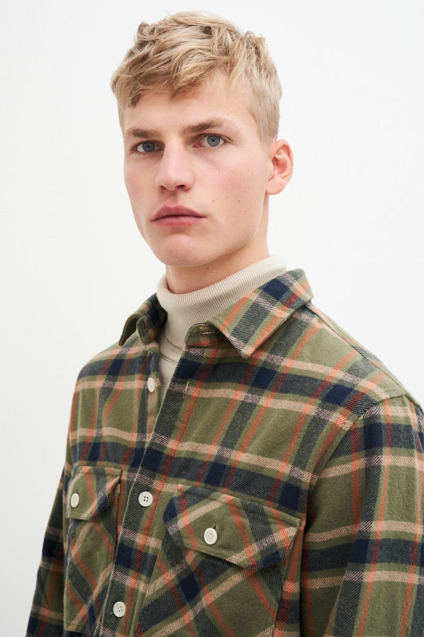 Kuyichi men vegan Andrew Checked Overshirt Army Green