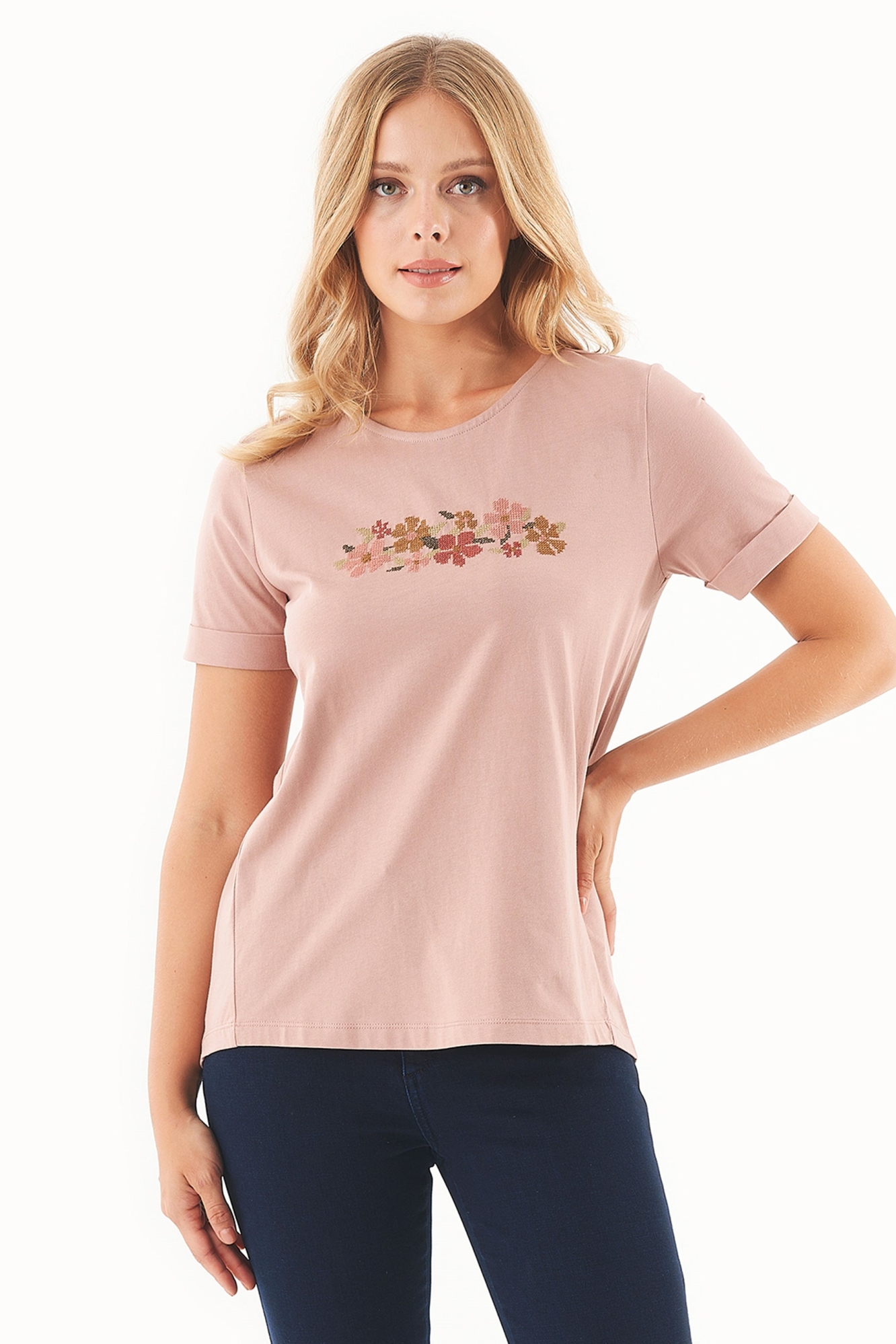 ORGANICATION womens vegan T-Shirt Embroidery Pink